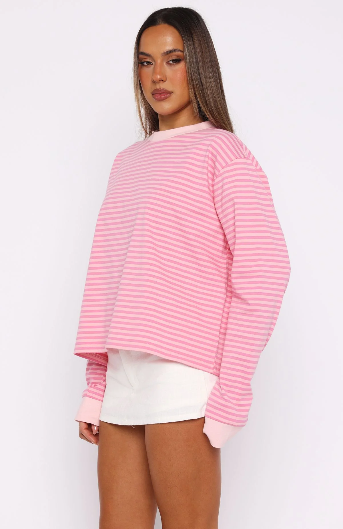 Catch The Drift Long Sleeve Tee Dark Pink/Light Pink Stripe