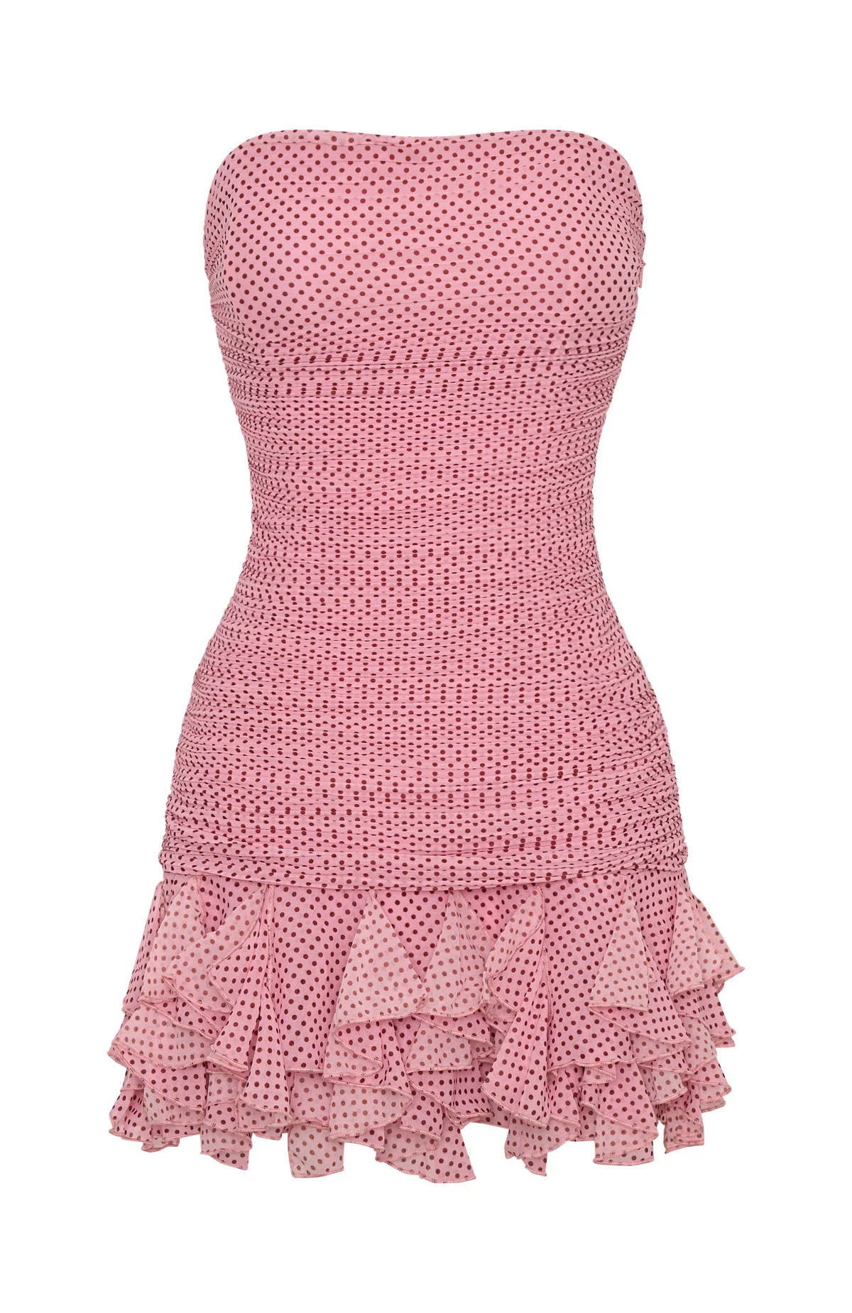 High Gloss Strapless Mini Dress Pink Polka Dot