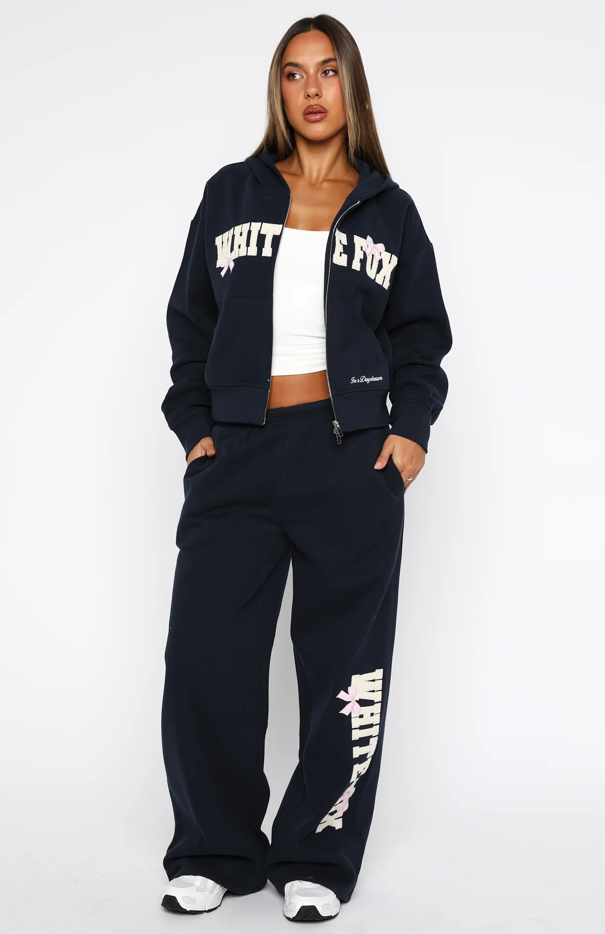 Daydreamers Madeline Boxy Zip Front Hoodie Navy
