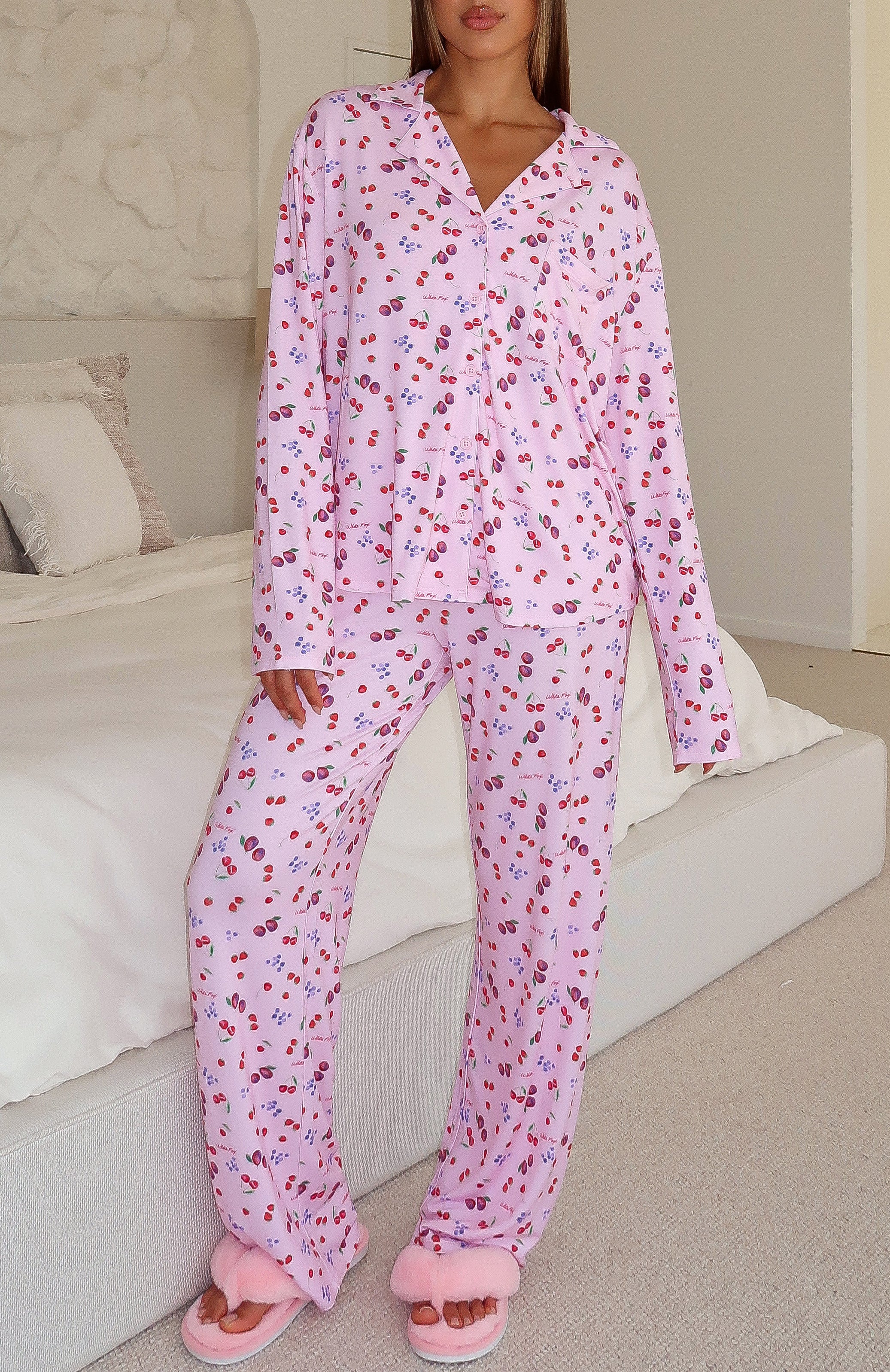 Pillow Talk Printed Long Sleeve Pyjama Set Pink Berries