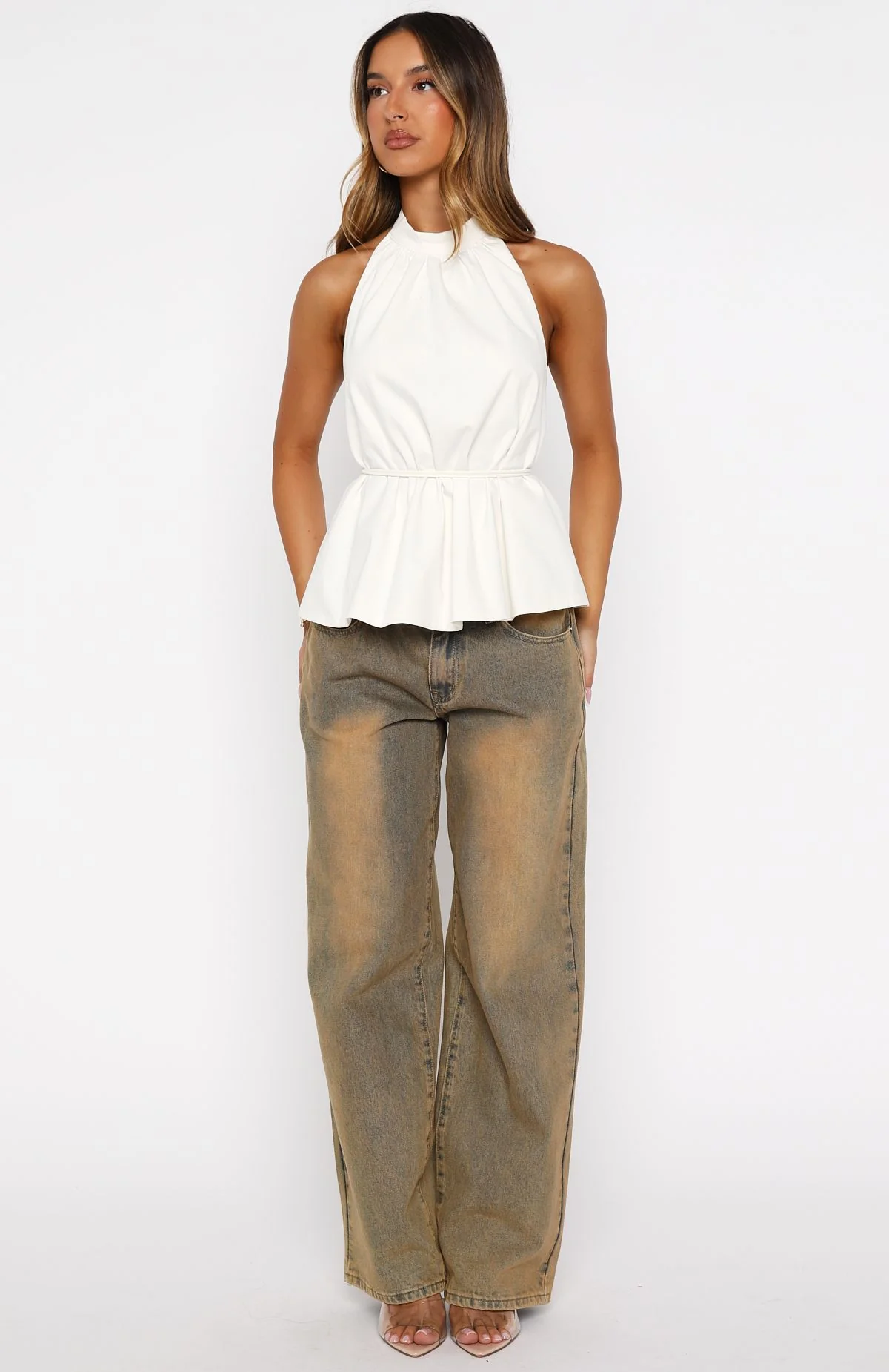 Hi Hunny Halter Top White