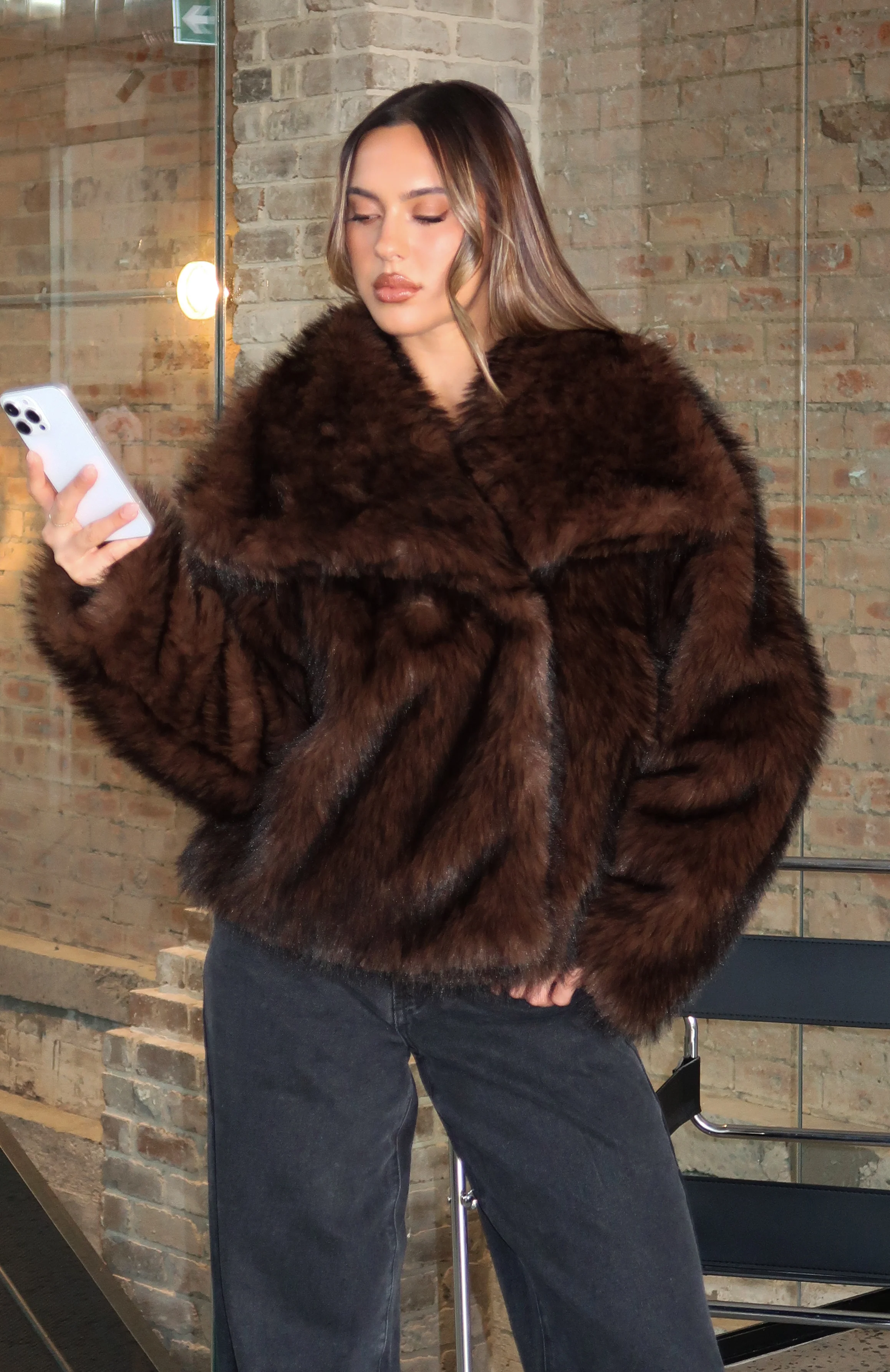 Dirty Martini Faux Fur Jacket Chocolate