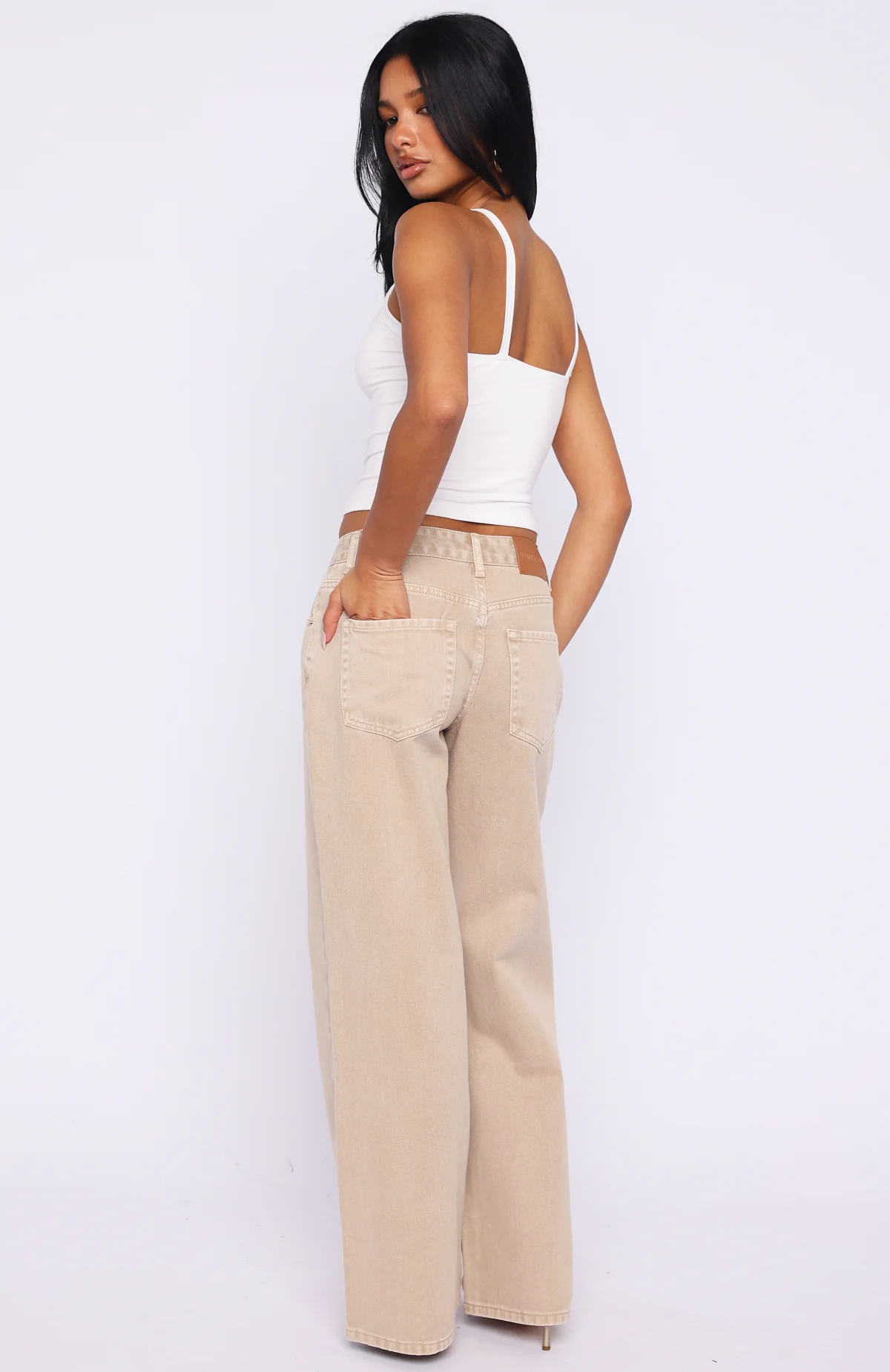 Kendall Mid Rise Wide Leg Jeans Sesame Wash
