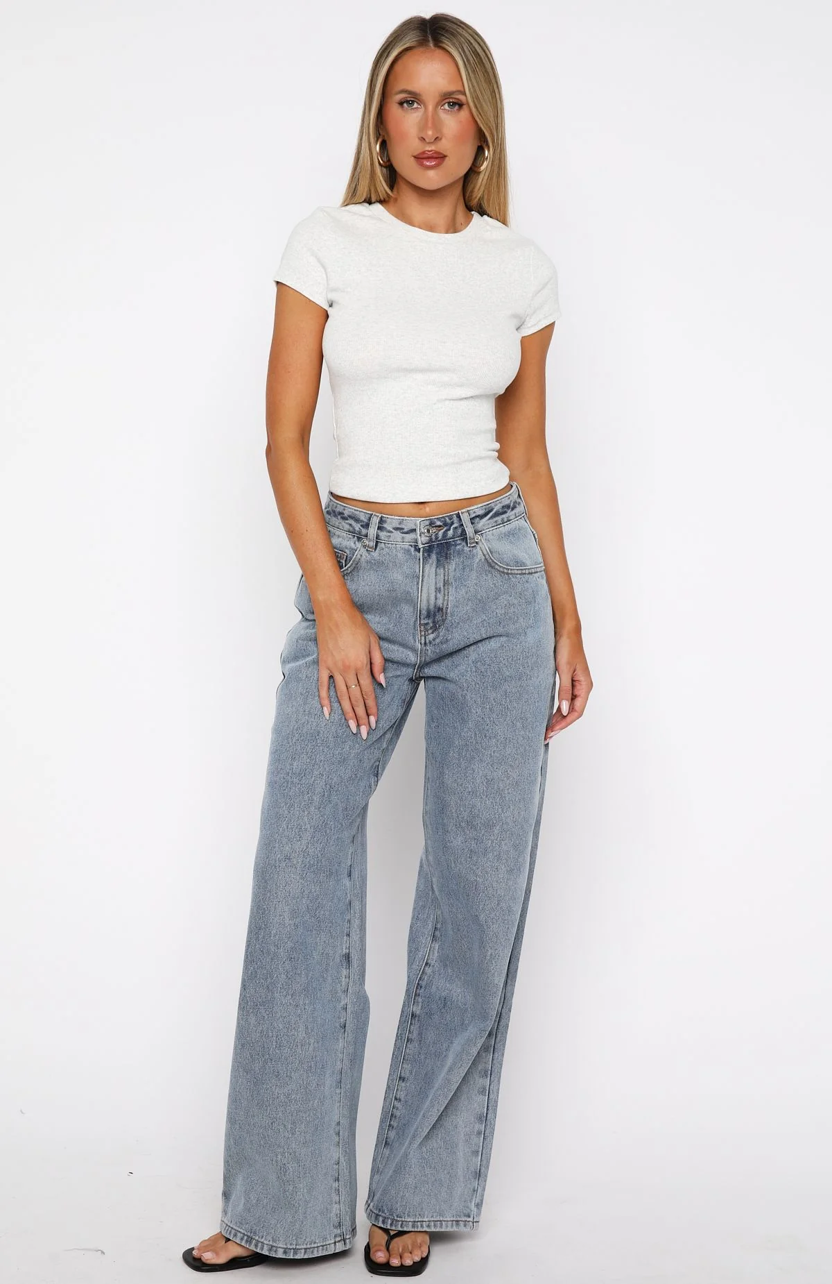Bring The Drama Mid Rise Wide Leg Jeans Mid Blue