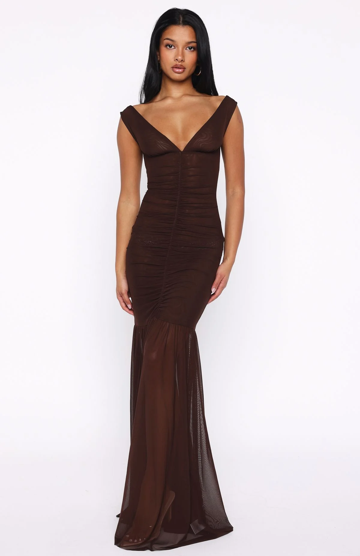 Just A Peak Mesh Maxi Dress Chocolate