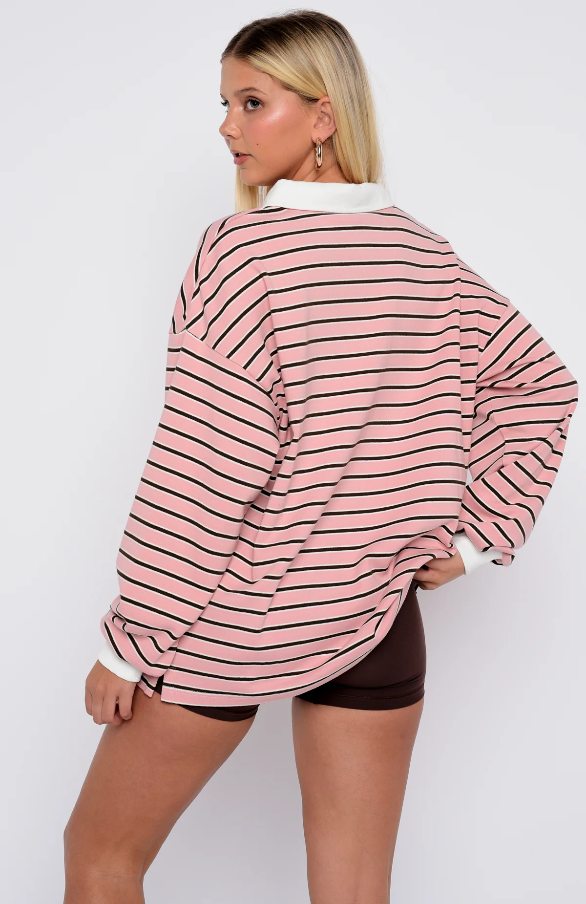 Out Again Long Sleeve Rugby Shirt Pink/Chocolate Stripe