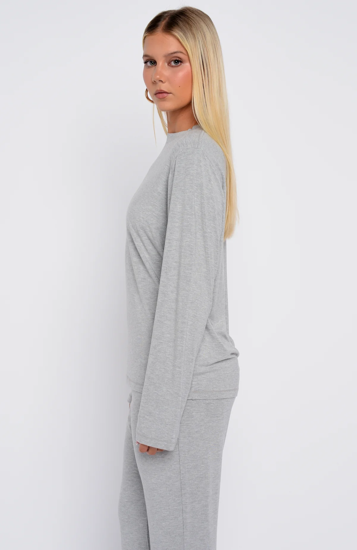 Slow Life Long Sleeve Pyjama Top Grey Marle