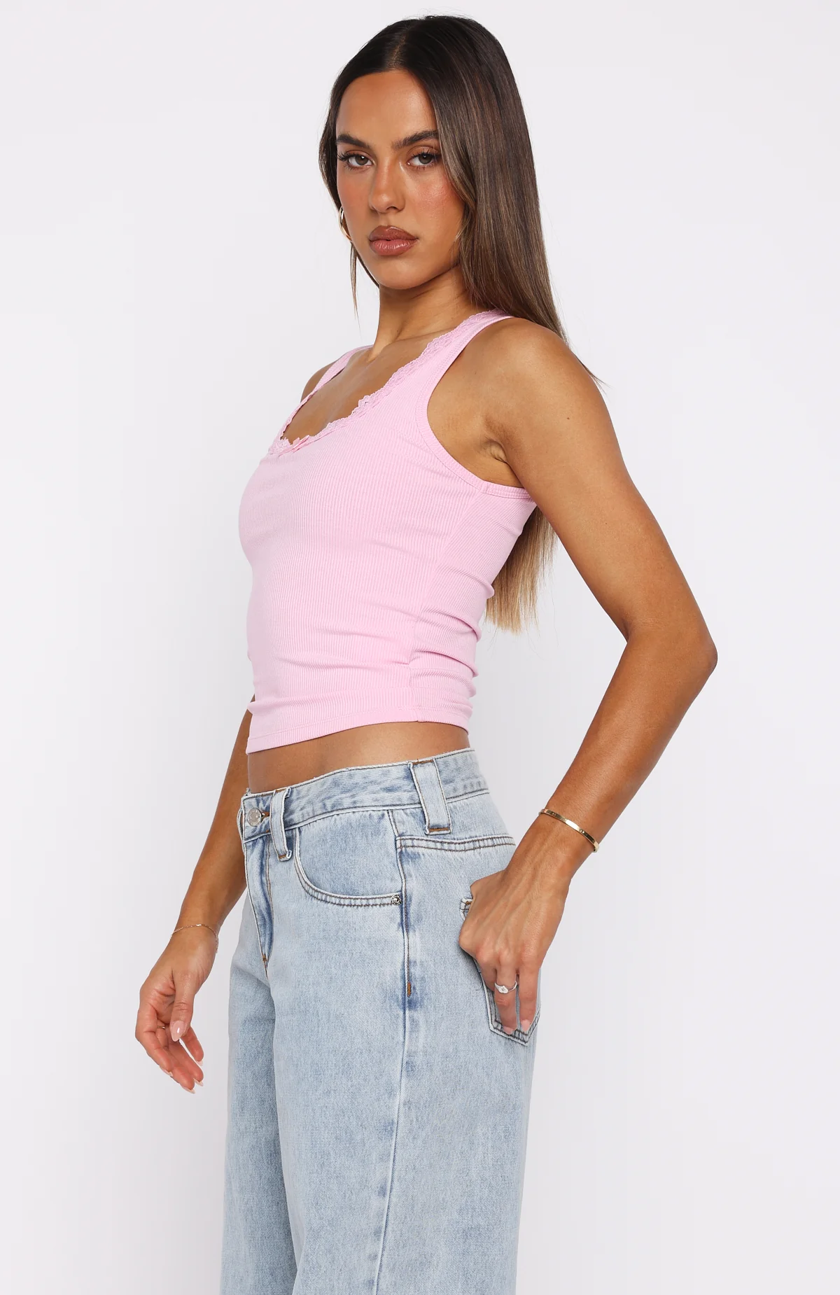 Spotted You Tank Ribbed Top Baby Pink