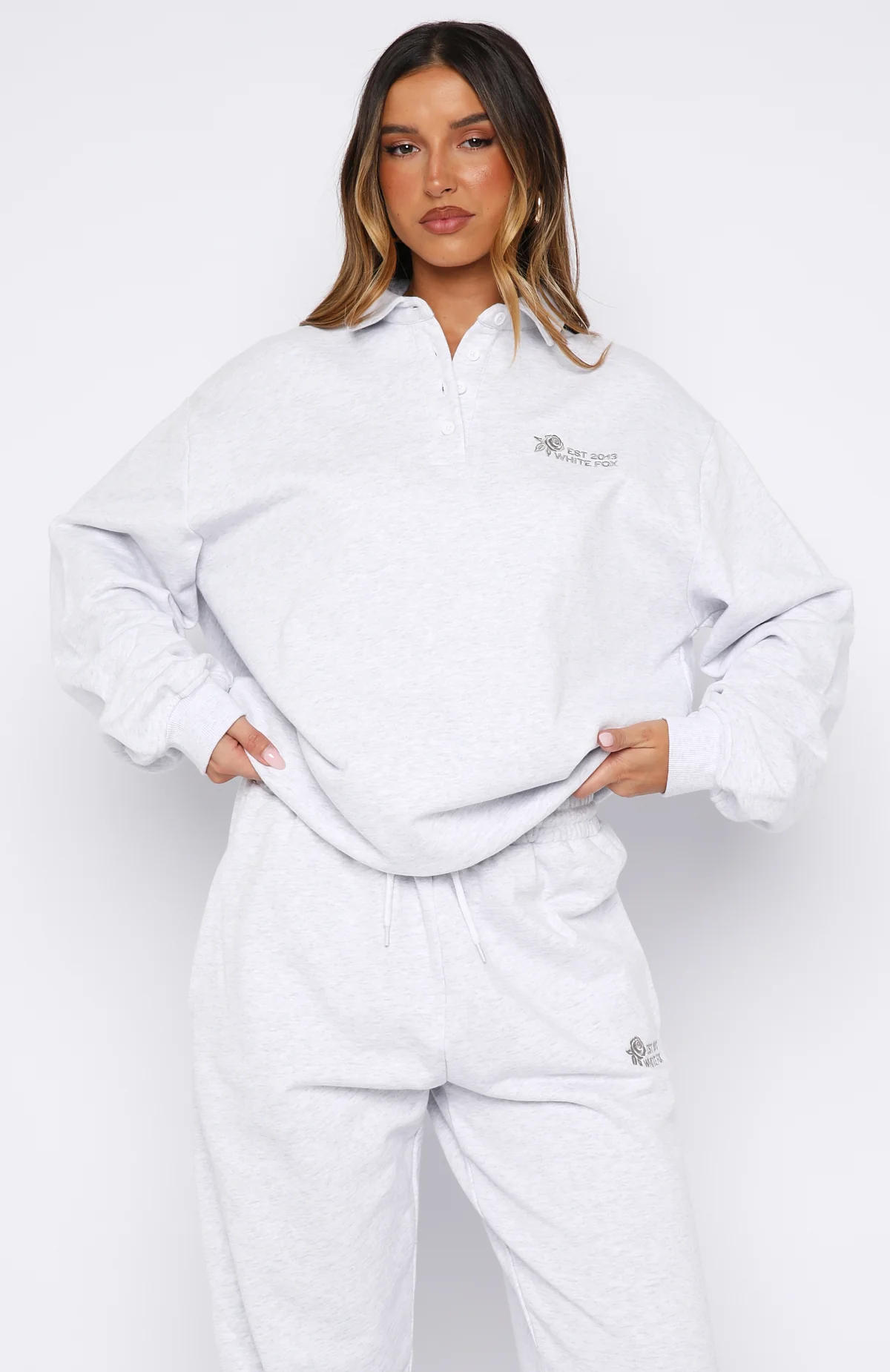 Can't Be Changed Oversized Henley Sweater Grey Marle