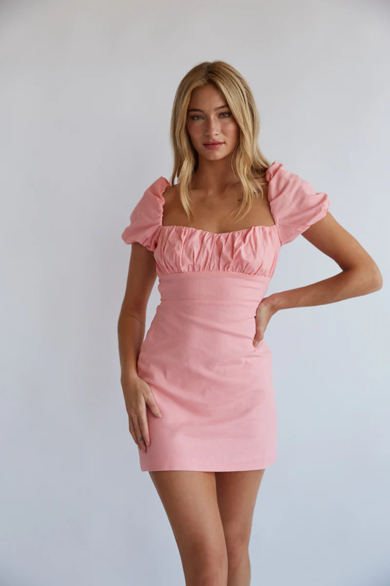 Emma Open Back Puff Sleeve Mini Dress