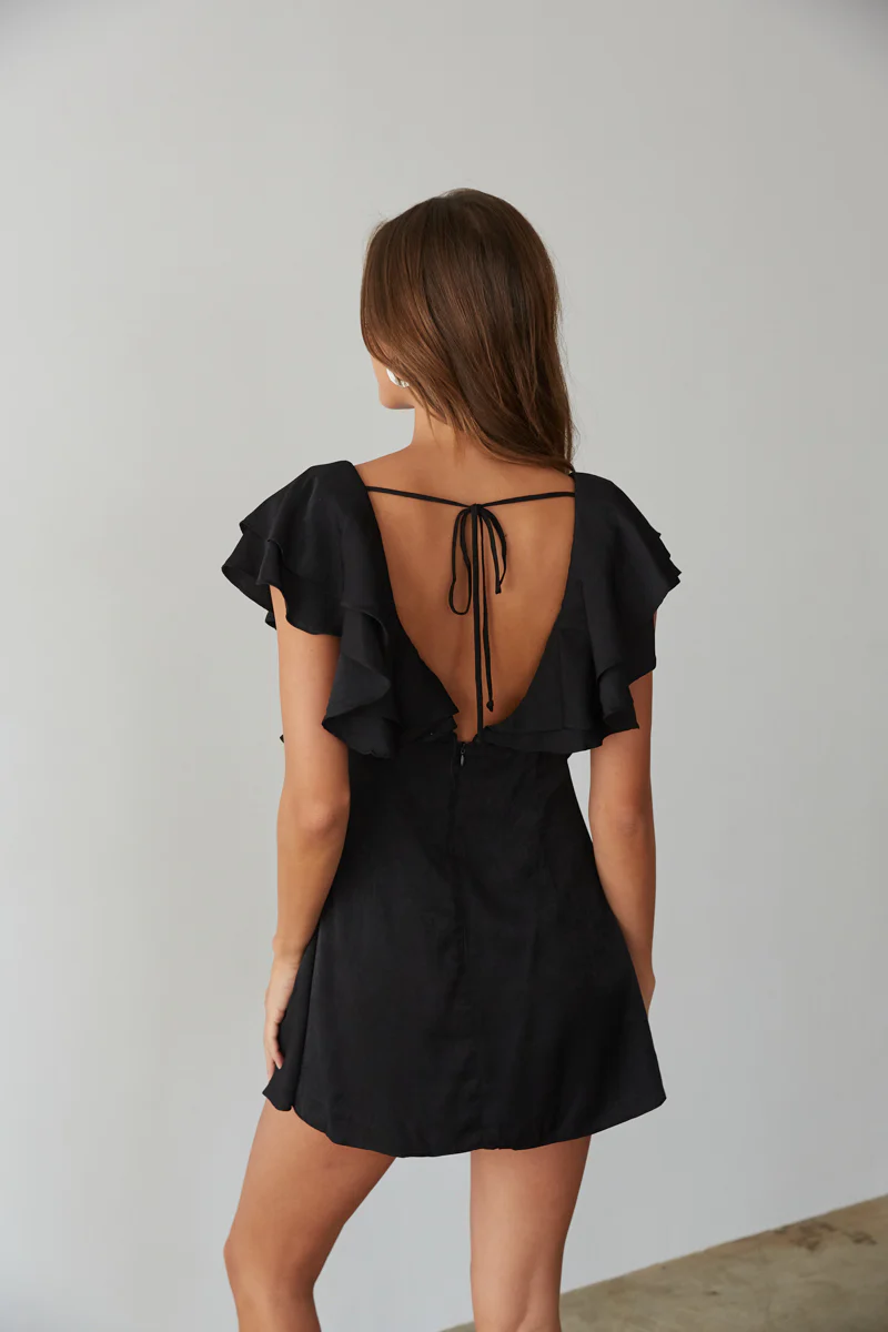 Junie Open Back Flutter Sleeve Mini Dress