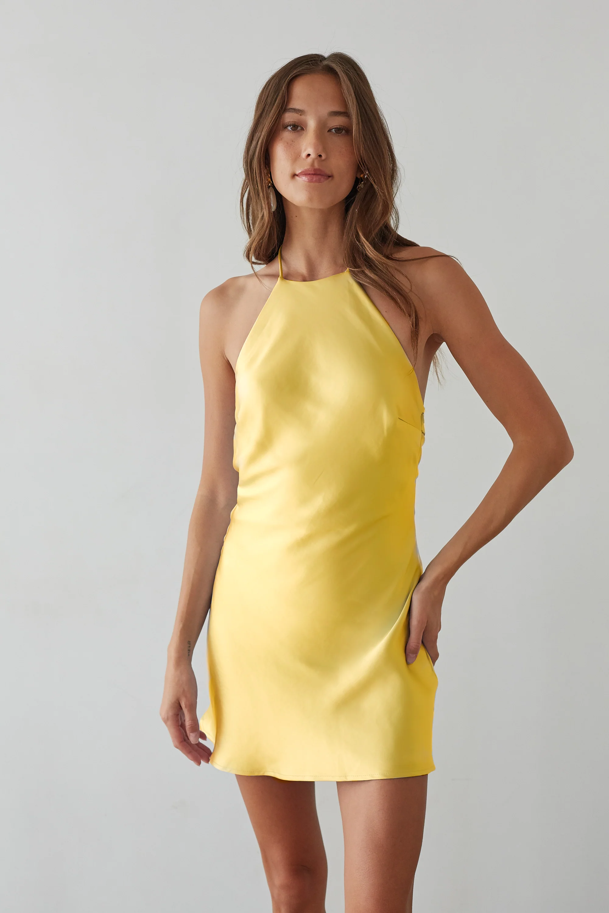 Arella Halter Satin Mini Dress