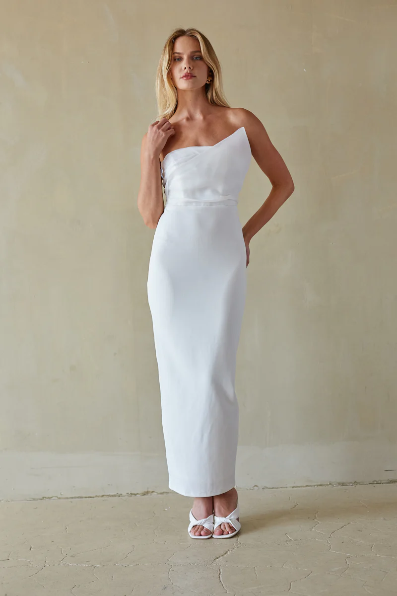 Odessa Asymmetrical Neck Strapless Maxi Dress