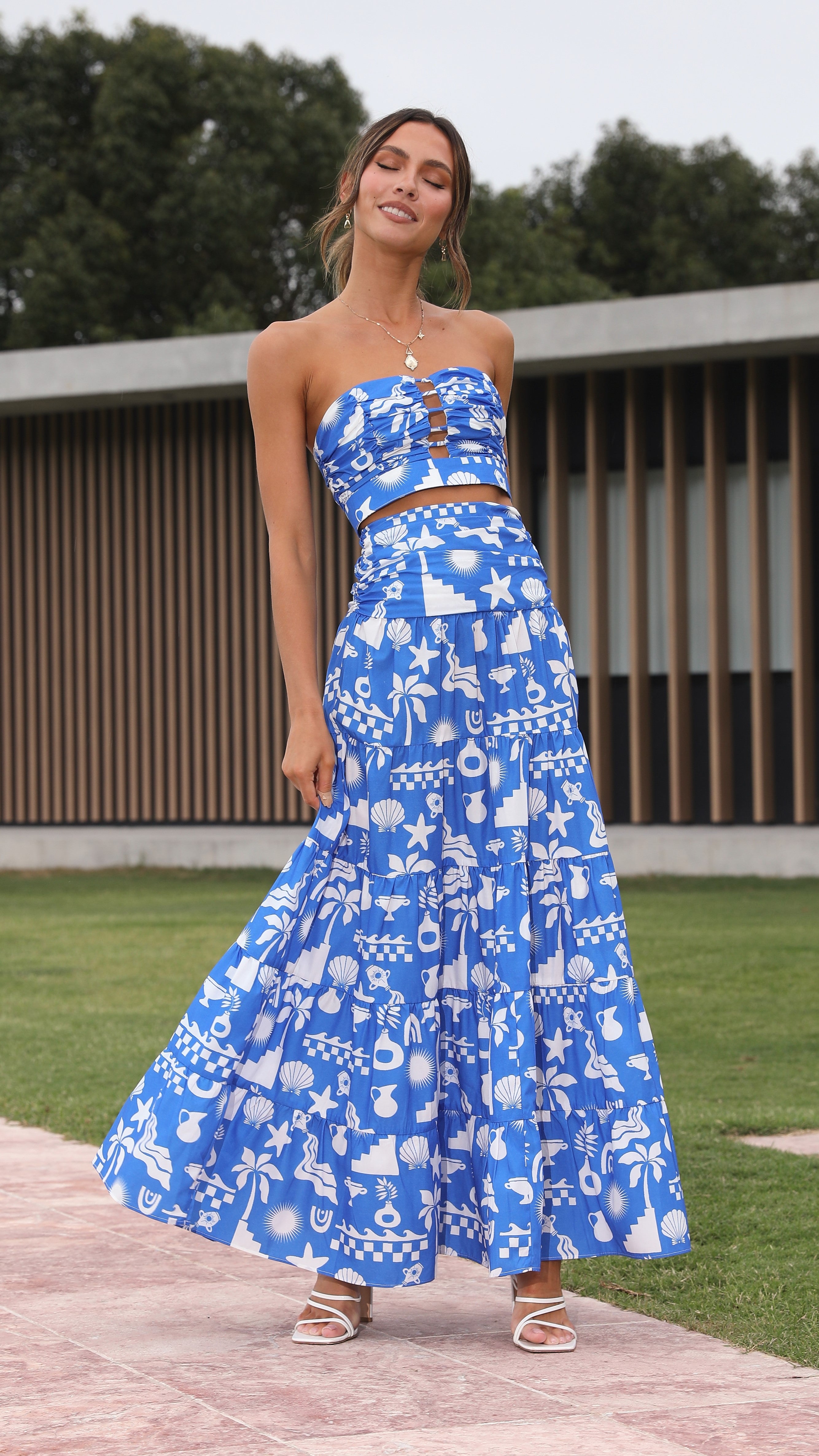 Cove Maxi Skirt - Blue Print