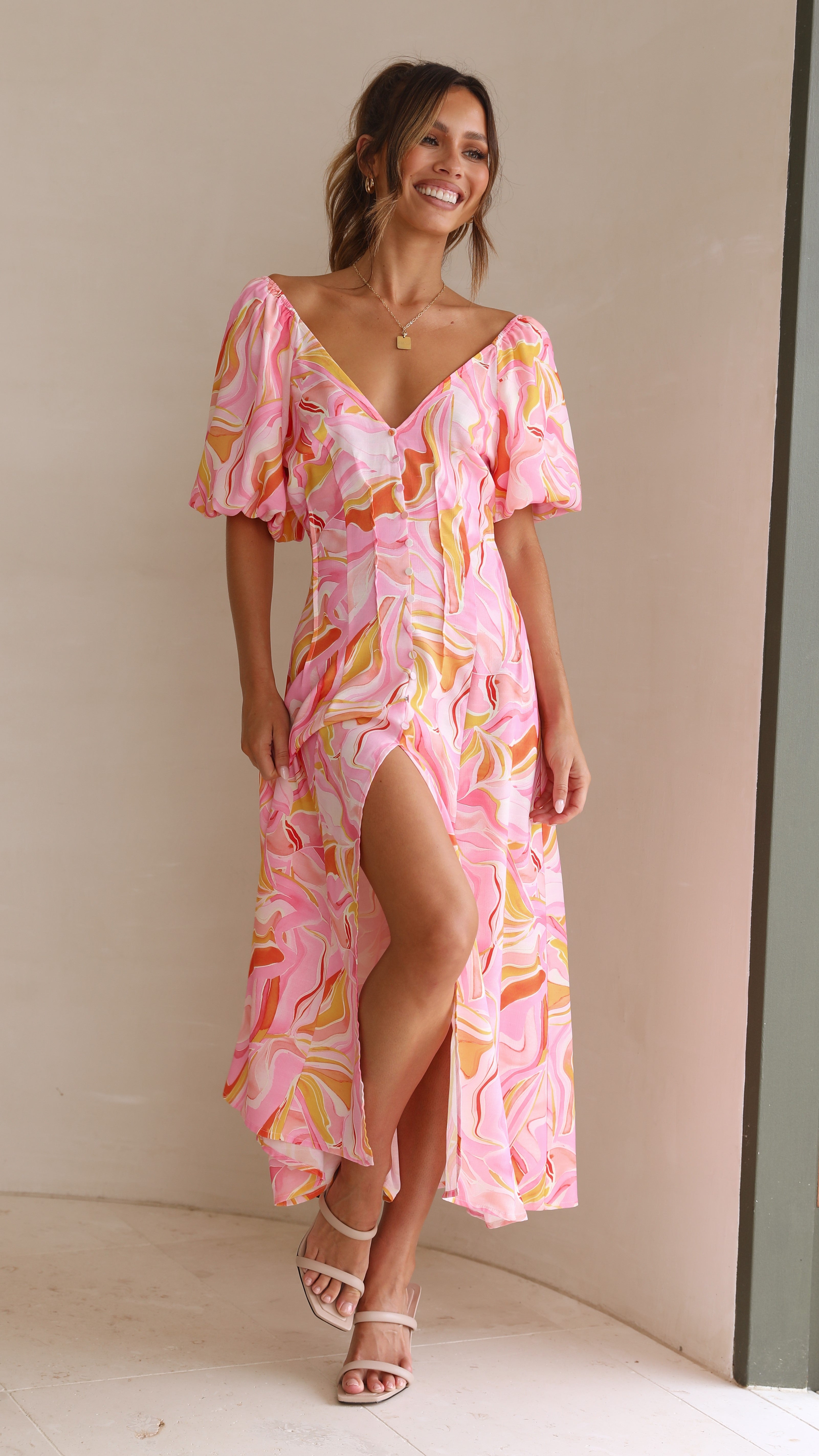 Louise Midi Dress - Pink