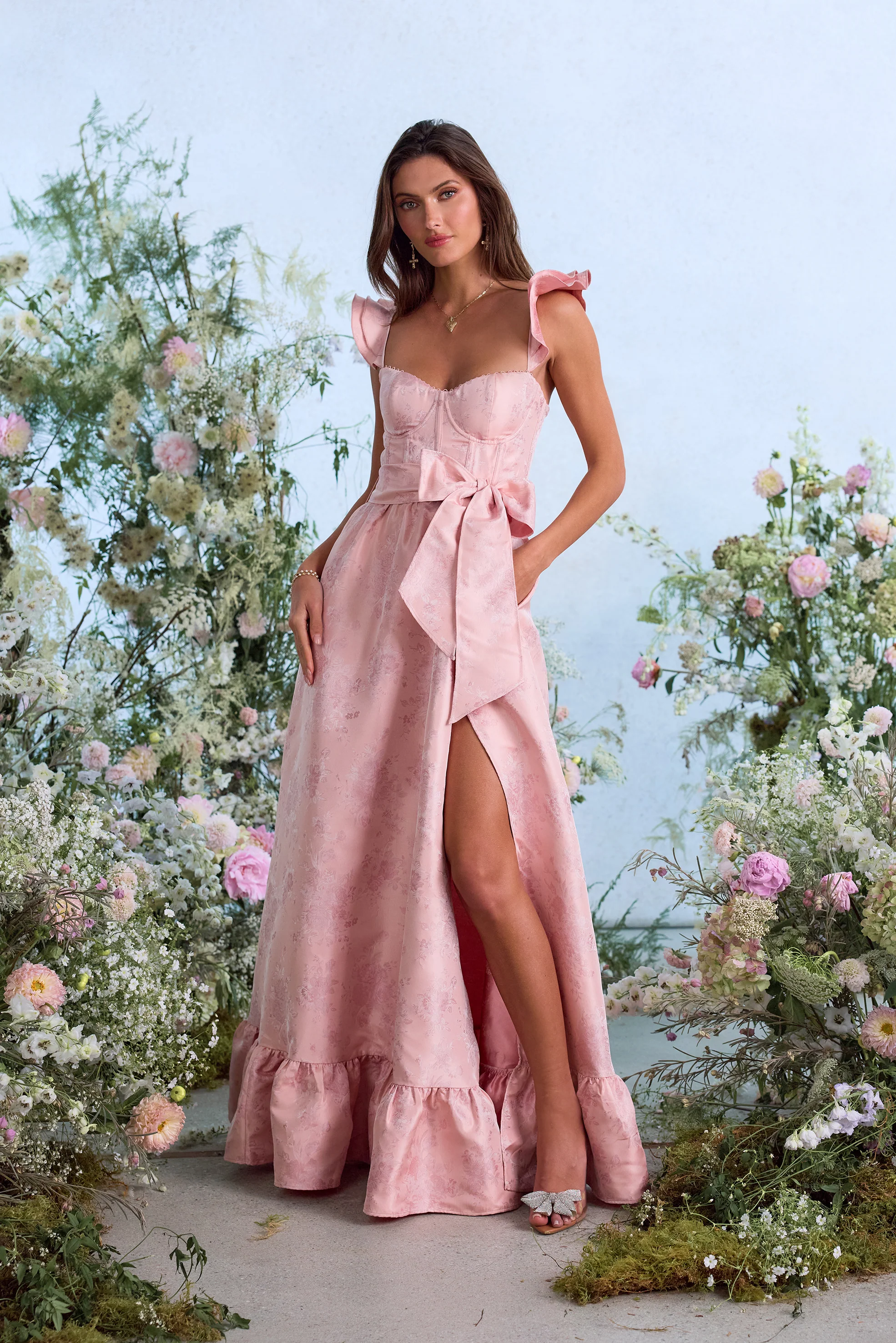 The Veronica Dress in Light Pink Windsor Brocade