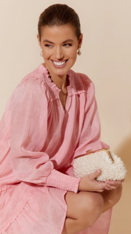 Norma Jean Faux Pearl Clutch - Cream/Gold