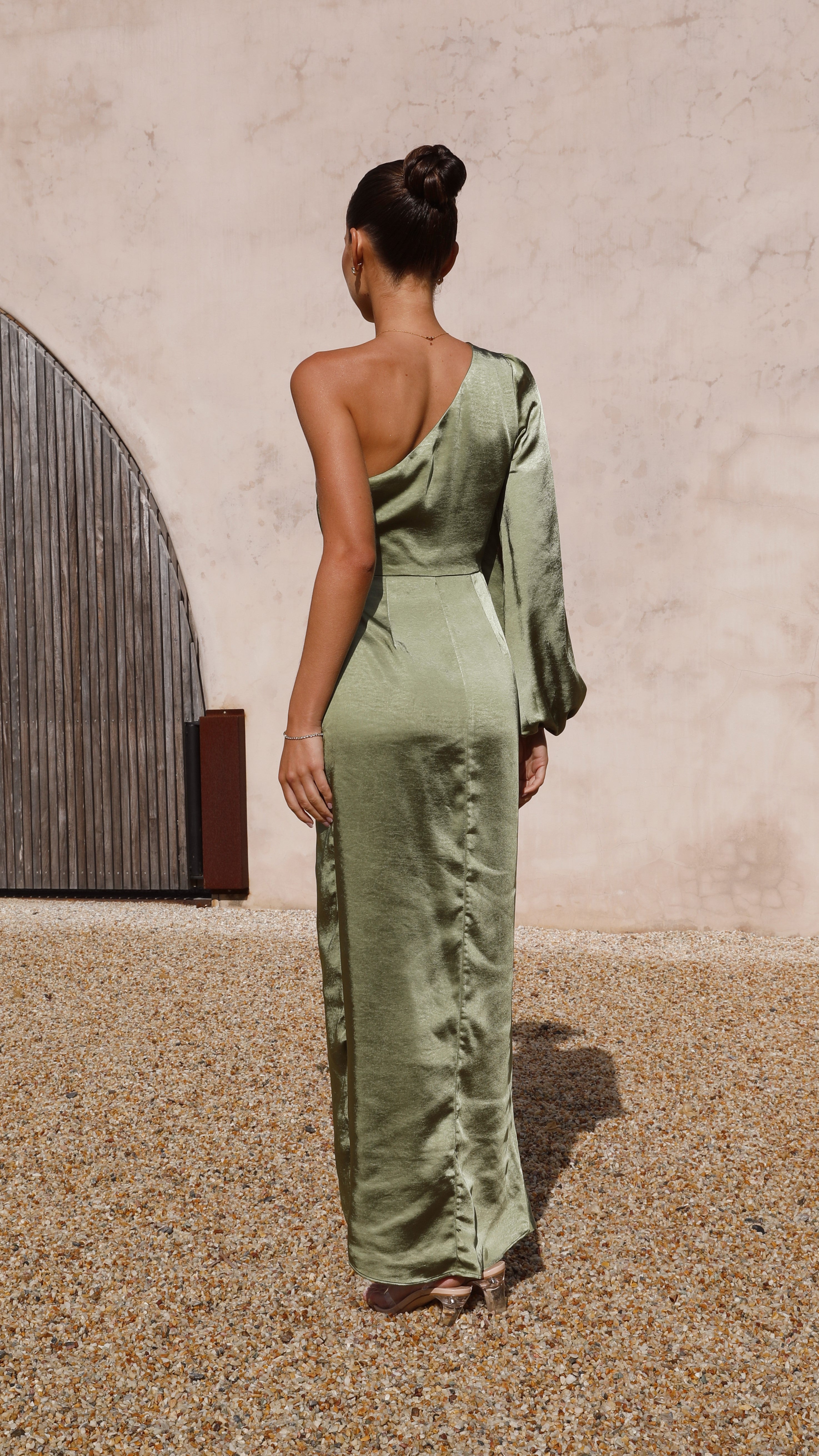 Heidi One Shoulder Maxi Dress - Olive