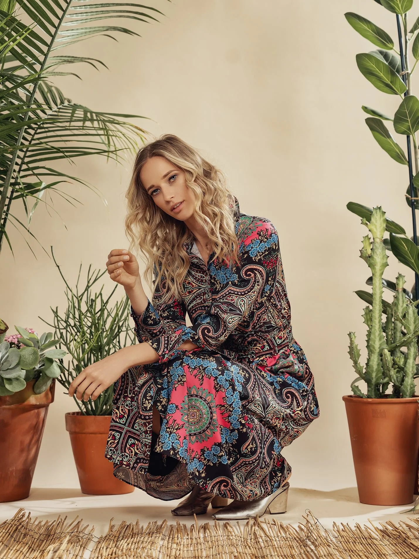 Belted Shirtdress-Neon Paisley