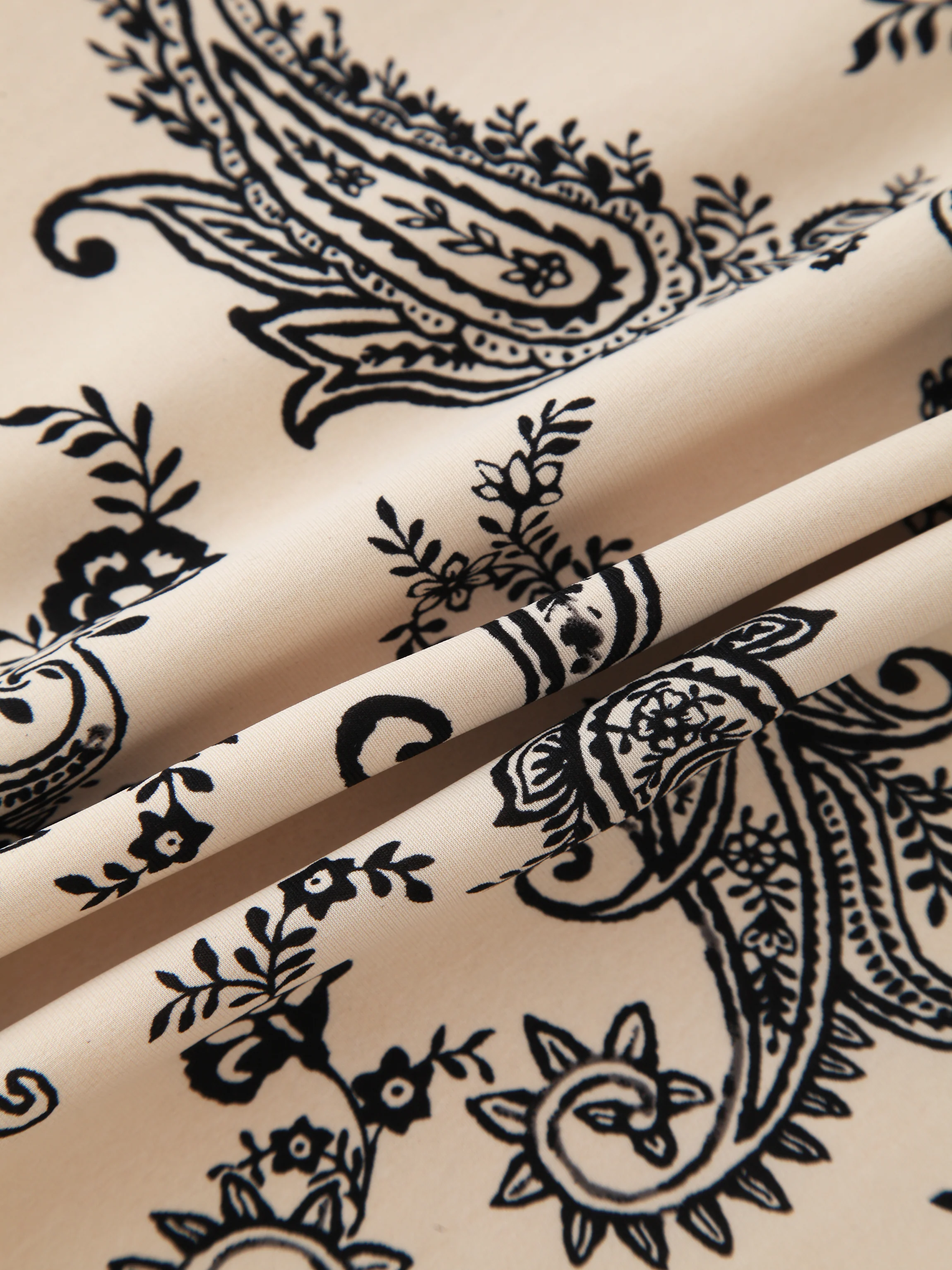 Sleeveless Crew Neck Dress-Bone Paisley