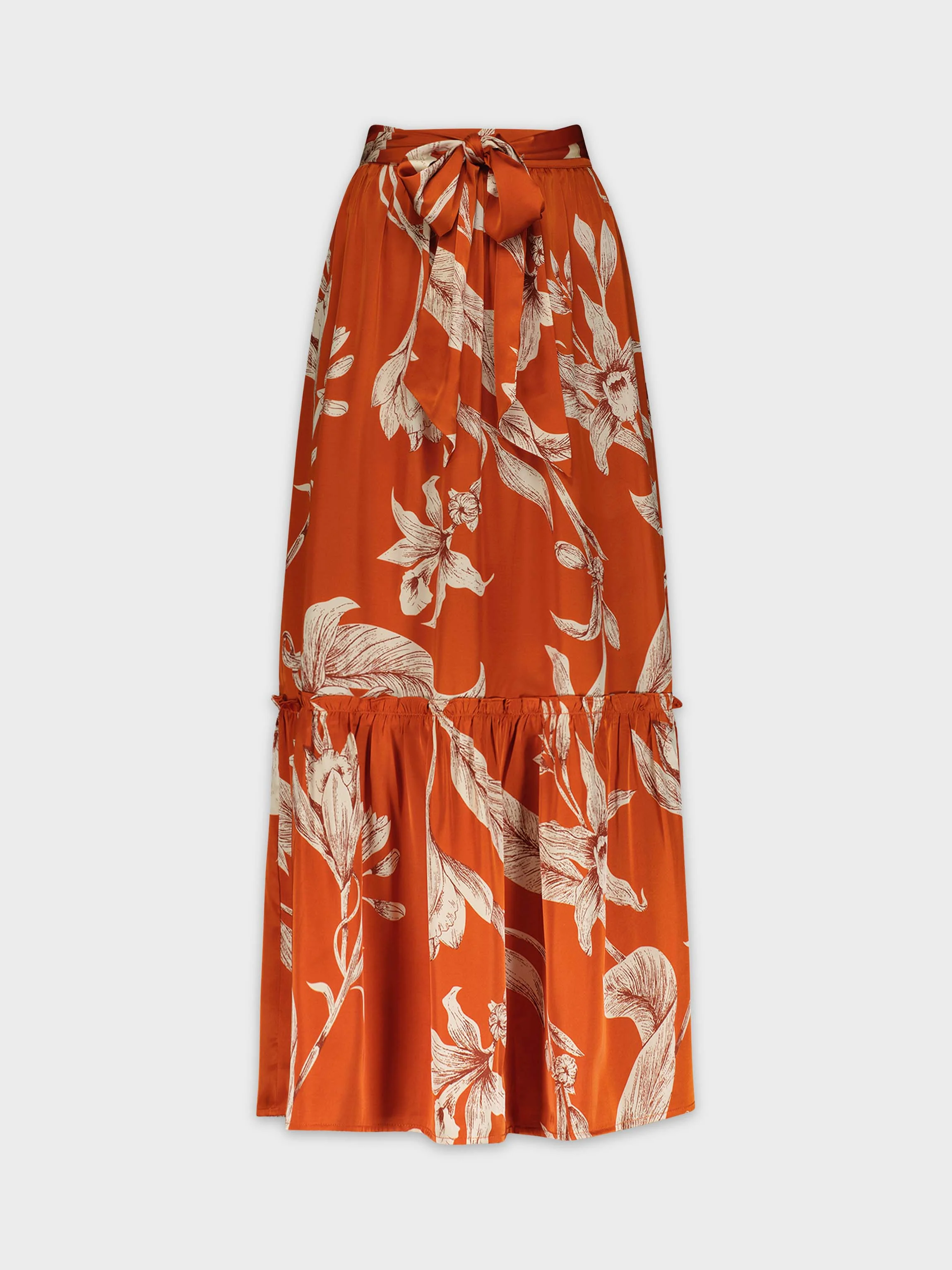 BELTED RUFFLE SKIRT-ORANGE/CREAM