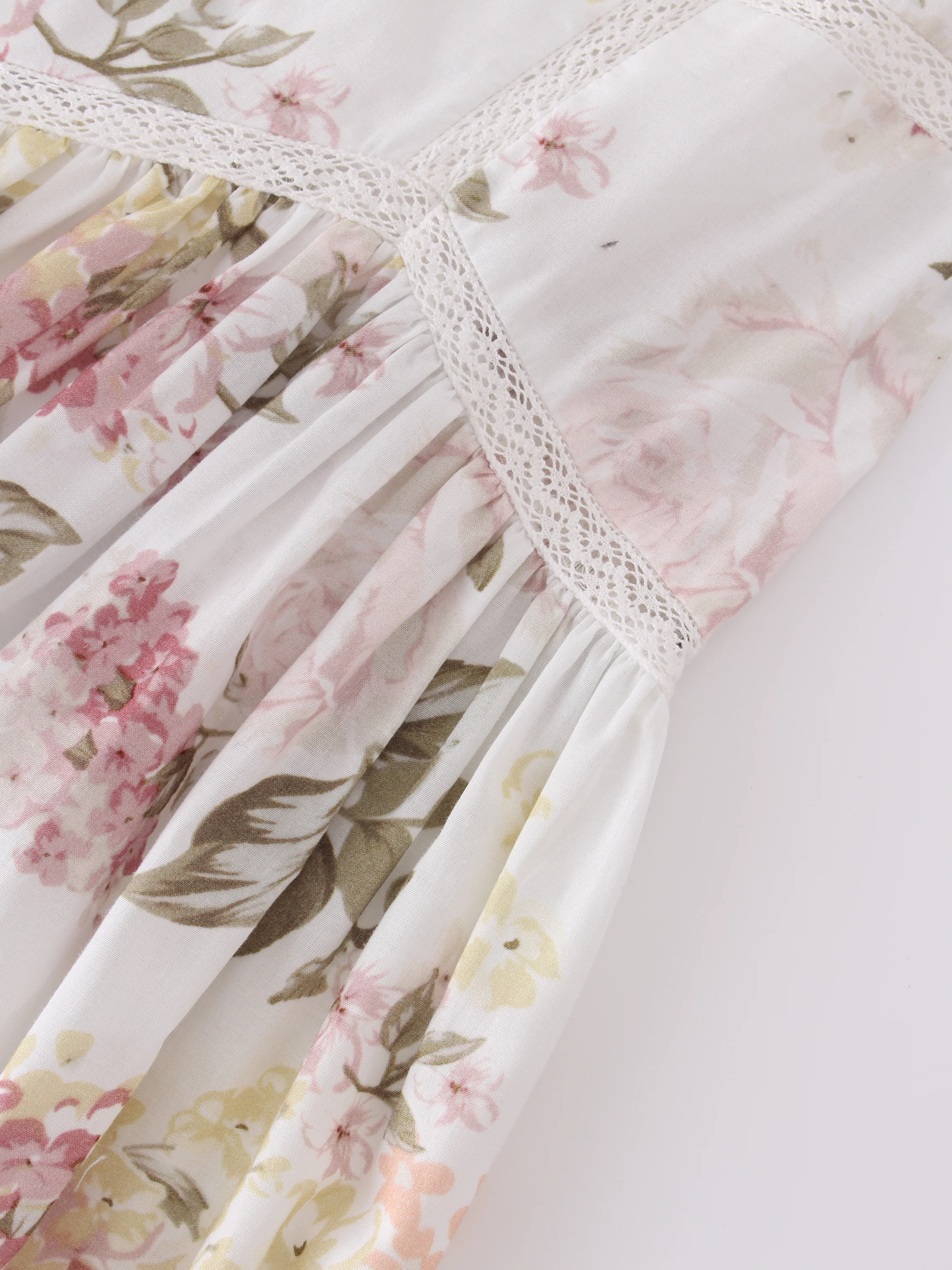 Lace Trim Detail Dress-Pastel Floral