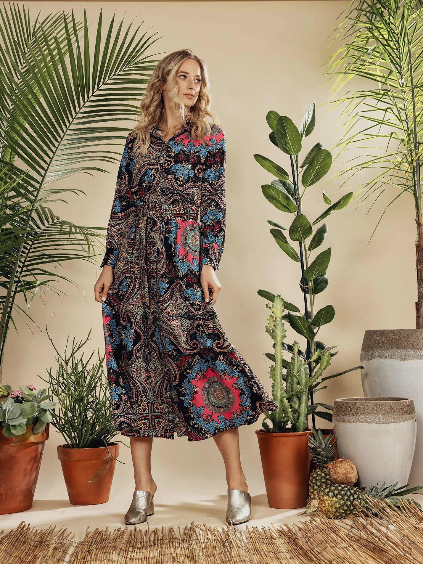 Belted Shirtdress-Neon Paisley