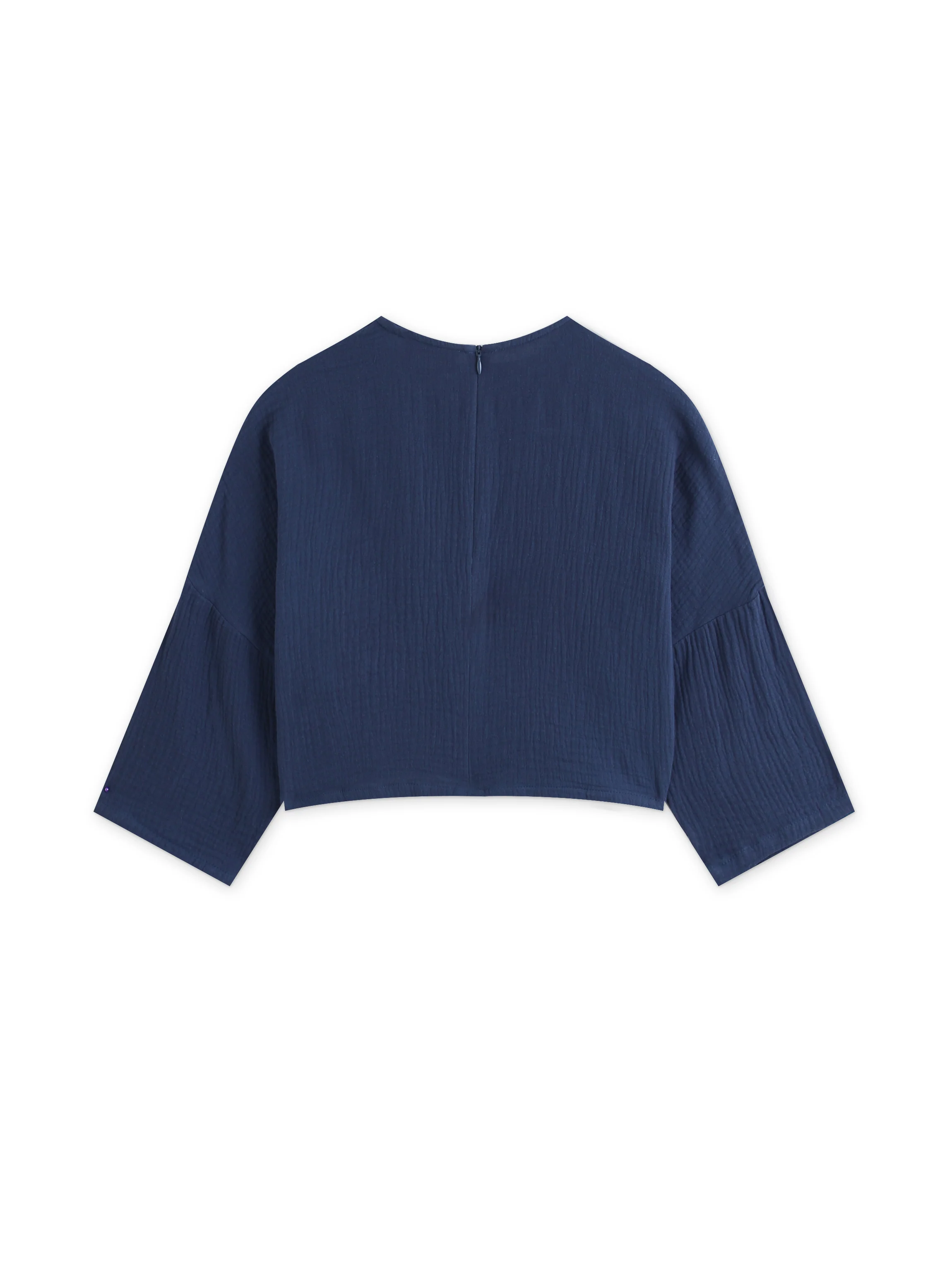 Gauze Crop Top-Navy