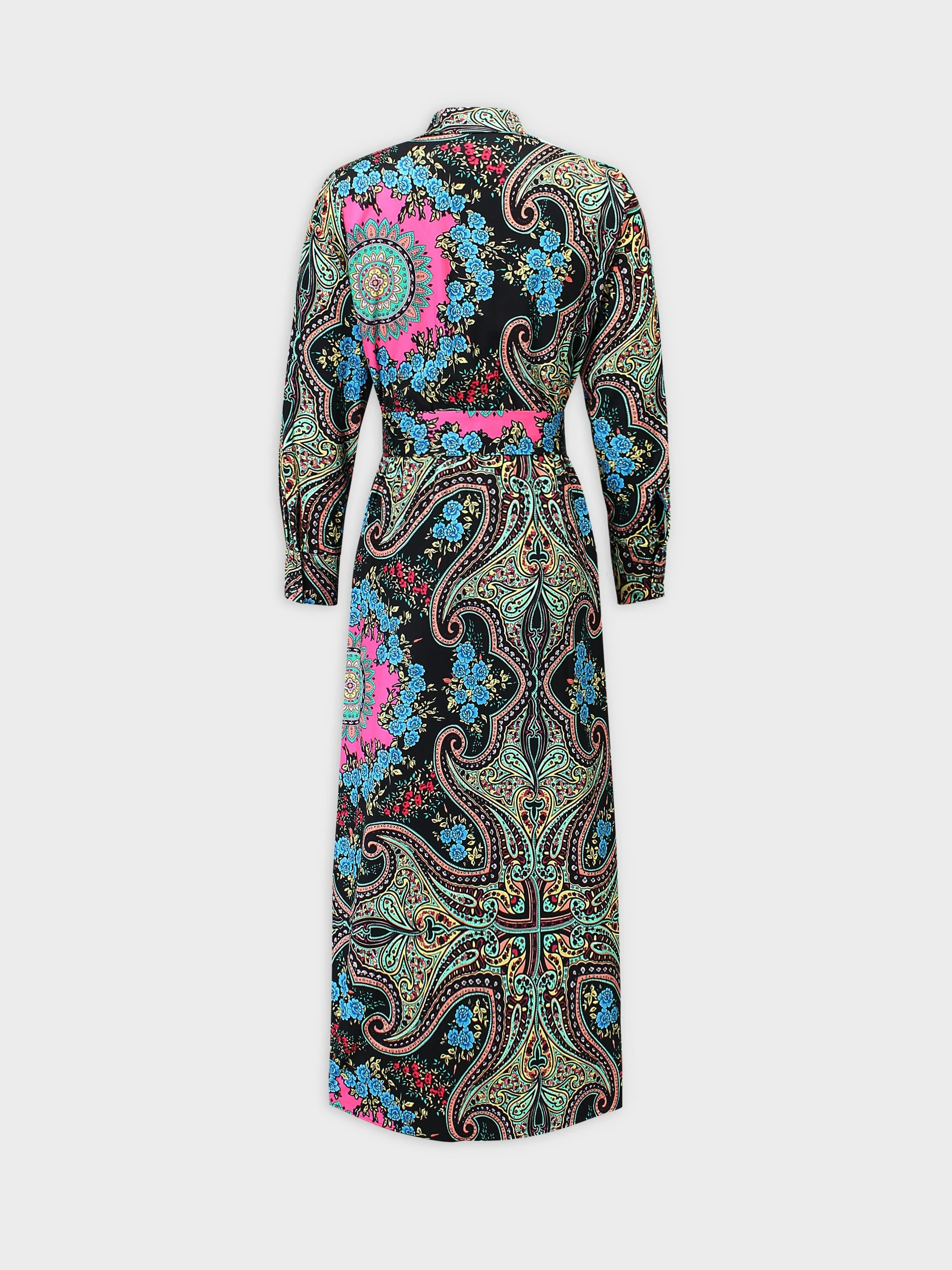 Belted Shirtdress-Neon Paisley