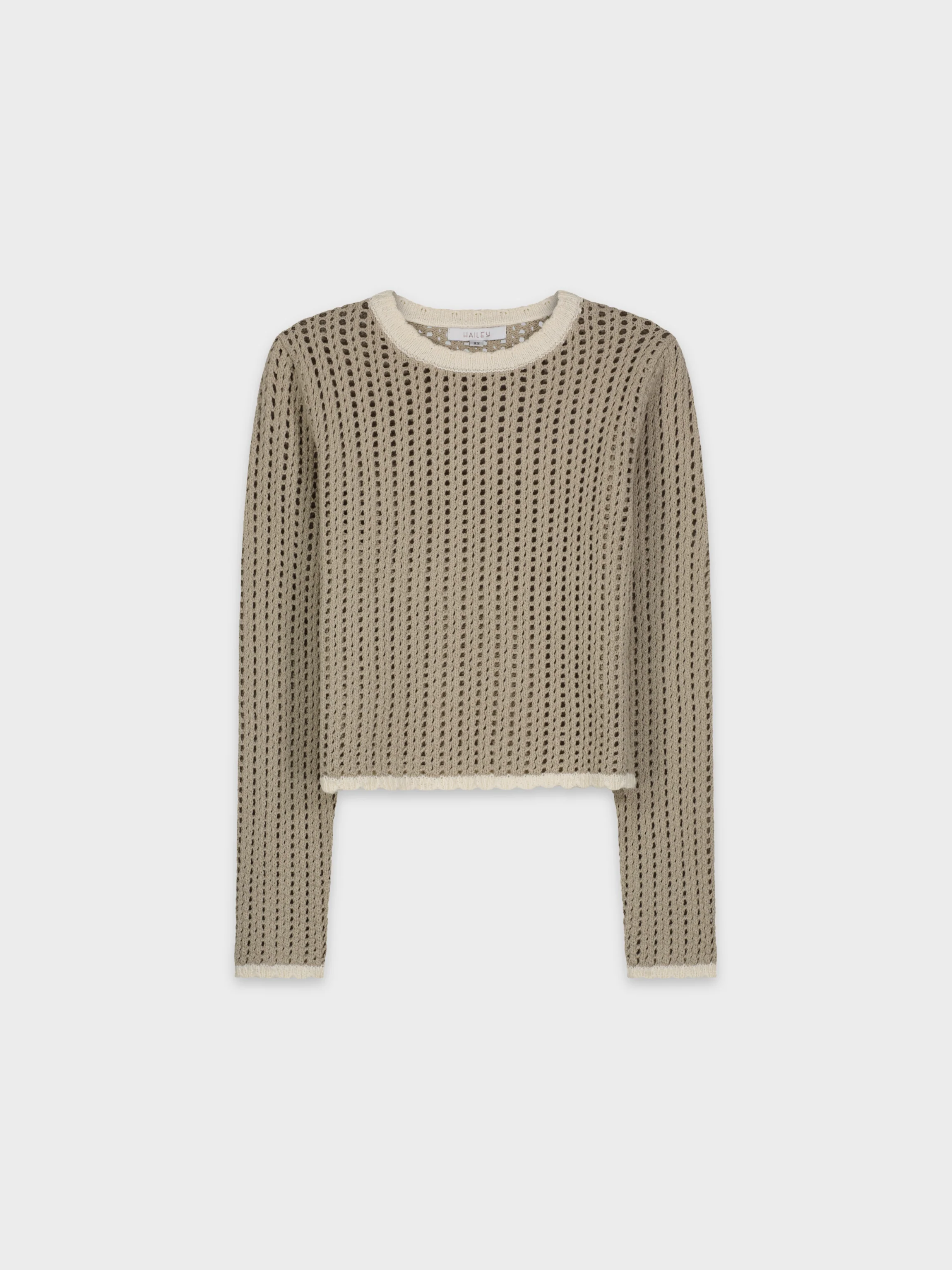 CROCHET SCALLOP SWEATER-TAN/WHITE
