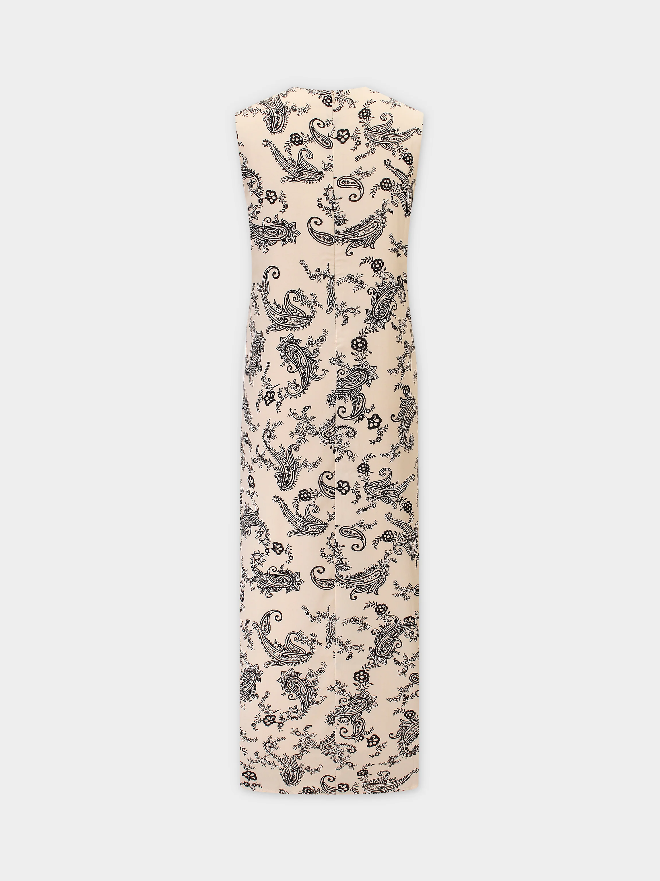 Sleeveless Crew Neck Dress-Bone Paisley
