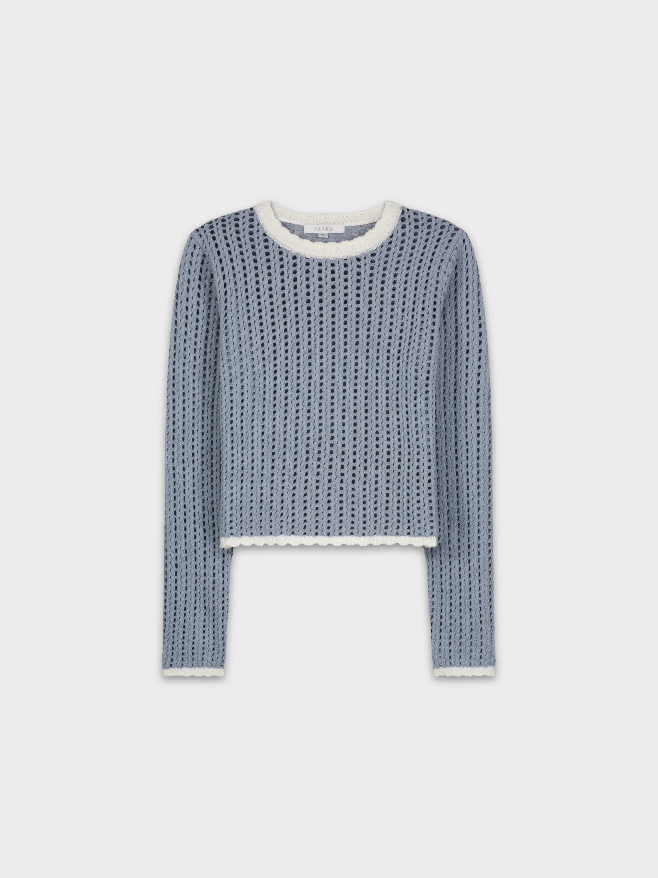CROCHET SCALLOP SWEATER-BLUE/WHITE