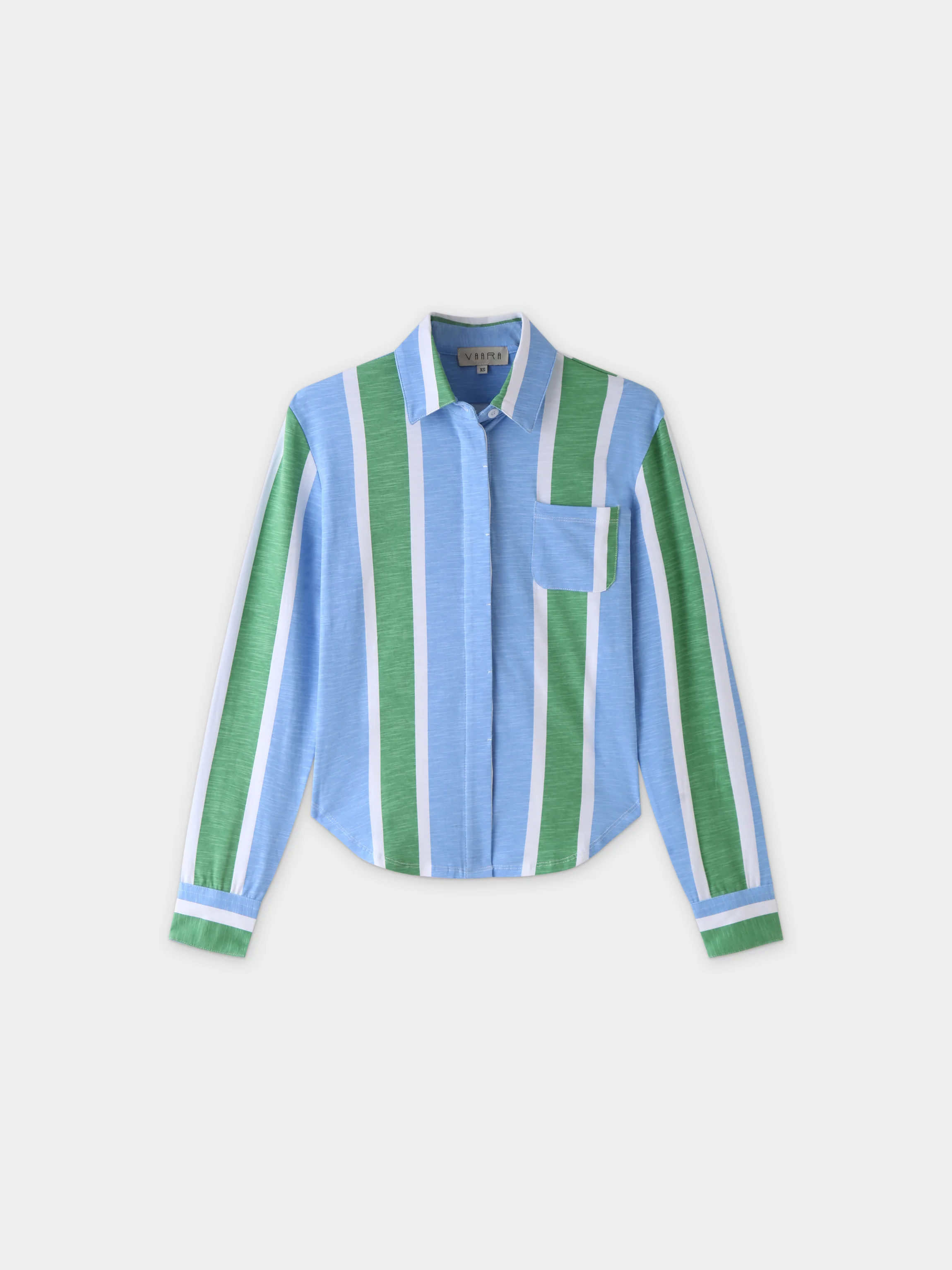Blouse T-shirt-Green/Blue Stripe