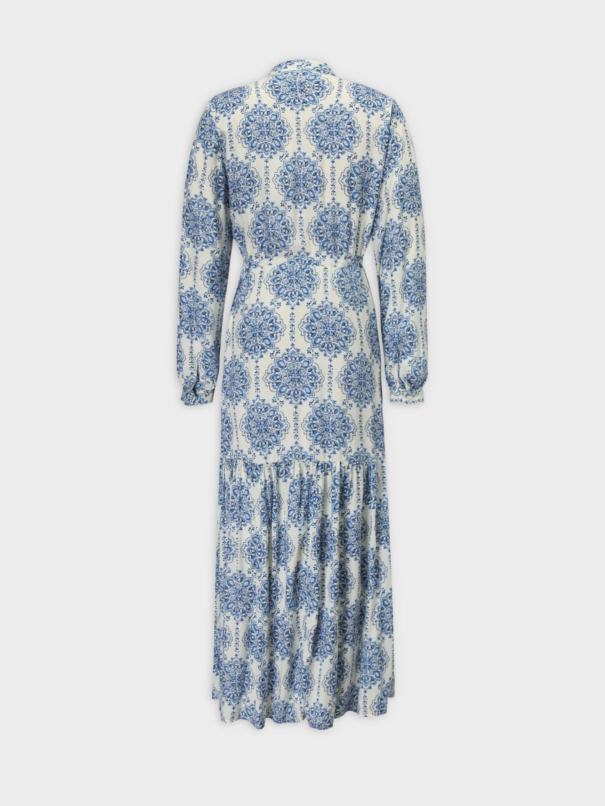 DRAWSTRING MAXI DRESS-BLUE MEDALLION