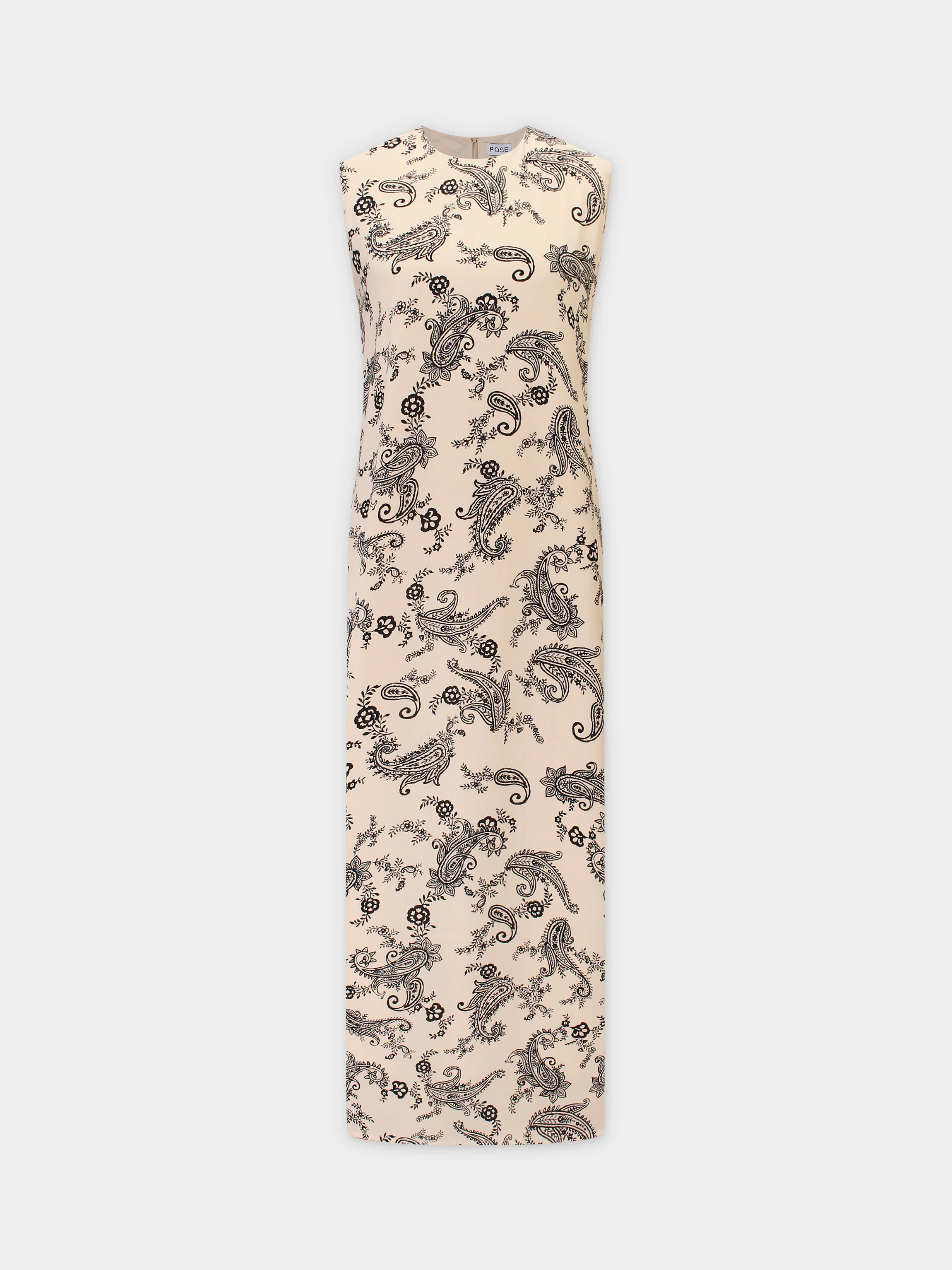 Sleeveless Crew Neck Dress-Bone Paisley