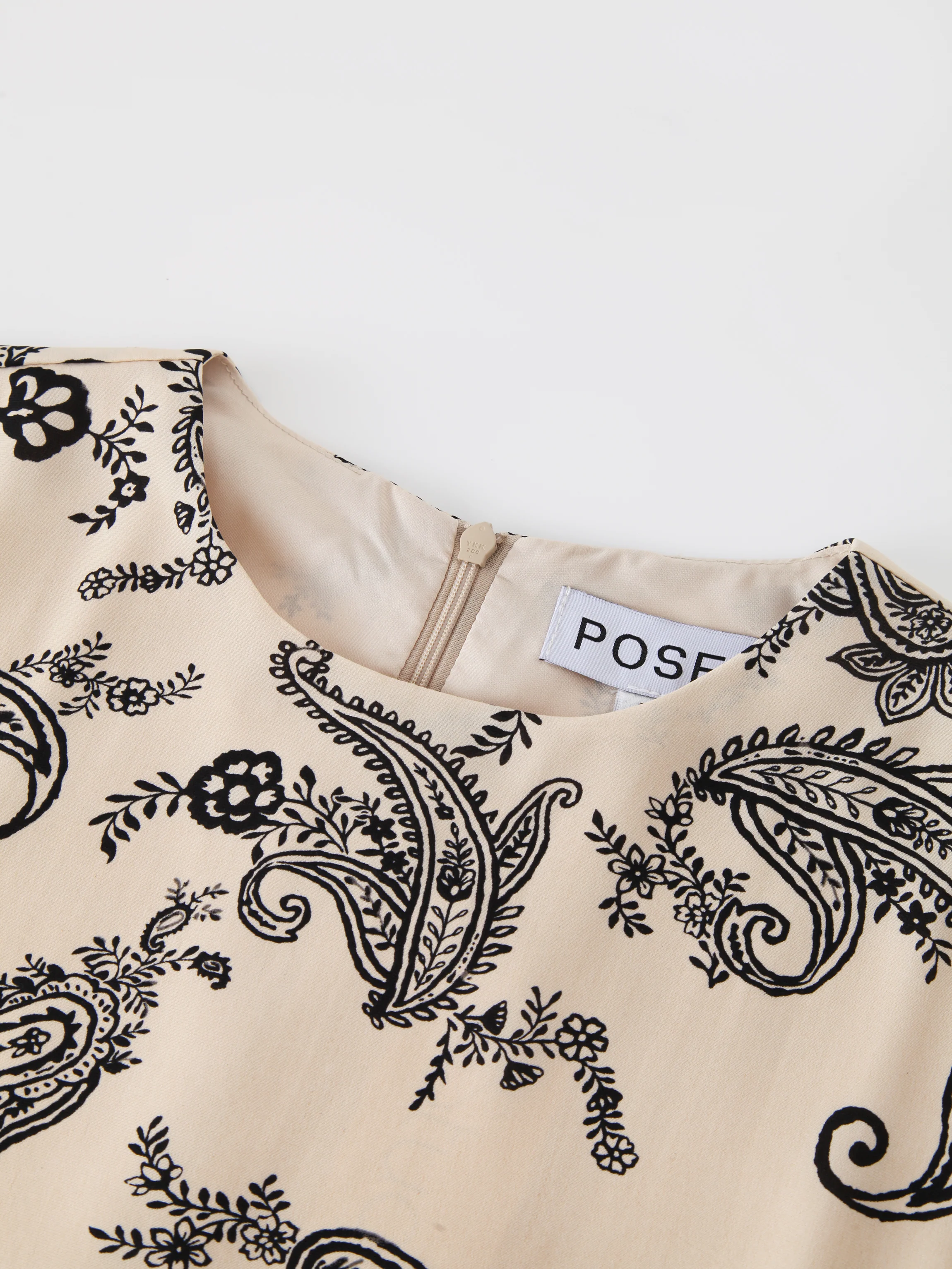Sleeveless Crew Neck Dress-Bone Paisley