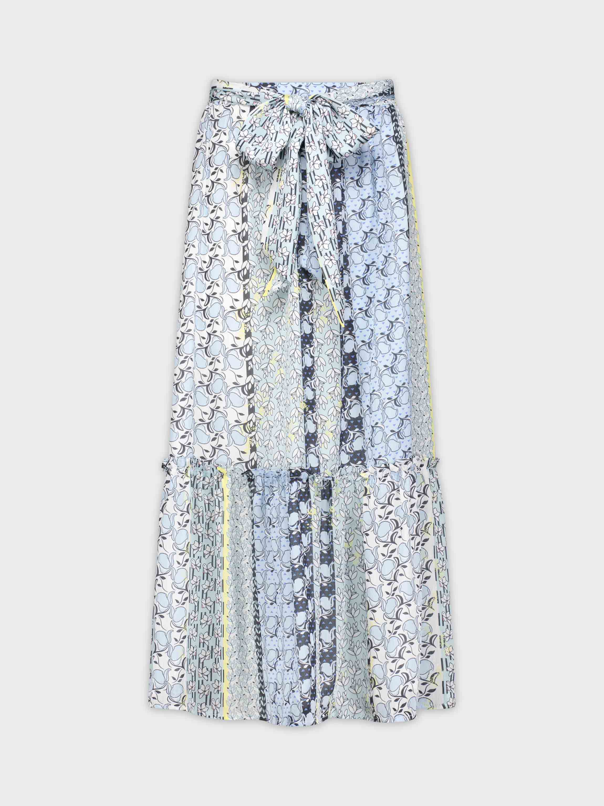 BELTED RUFFLE SKIRT-BLUE/WHITE