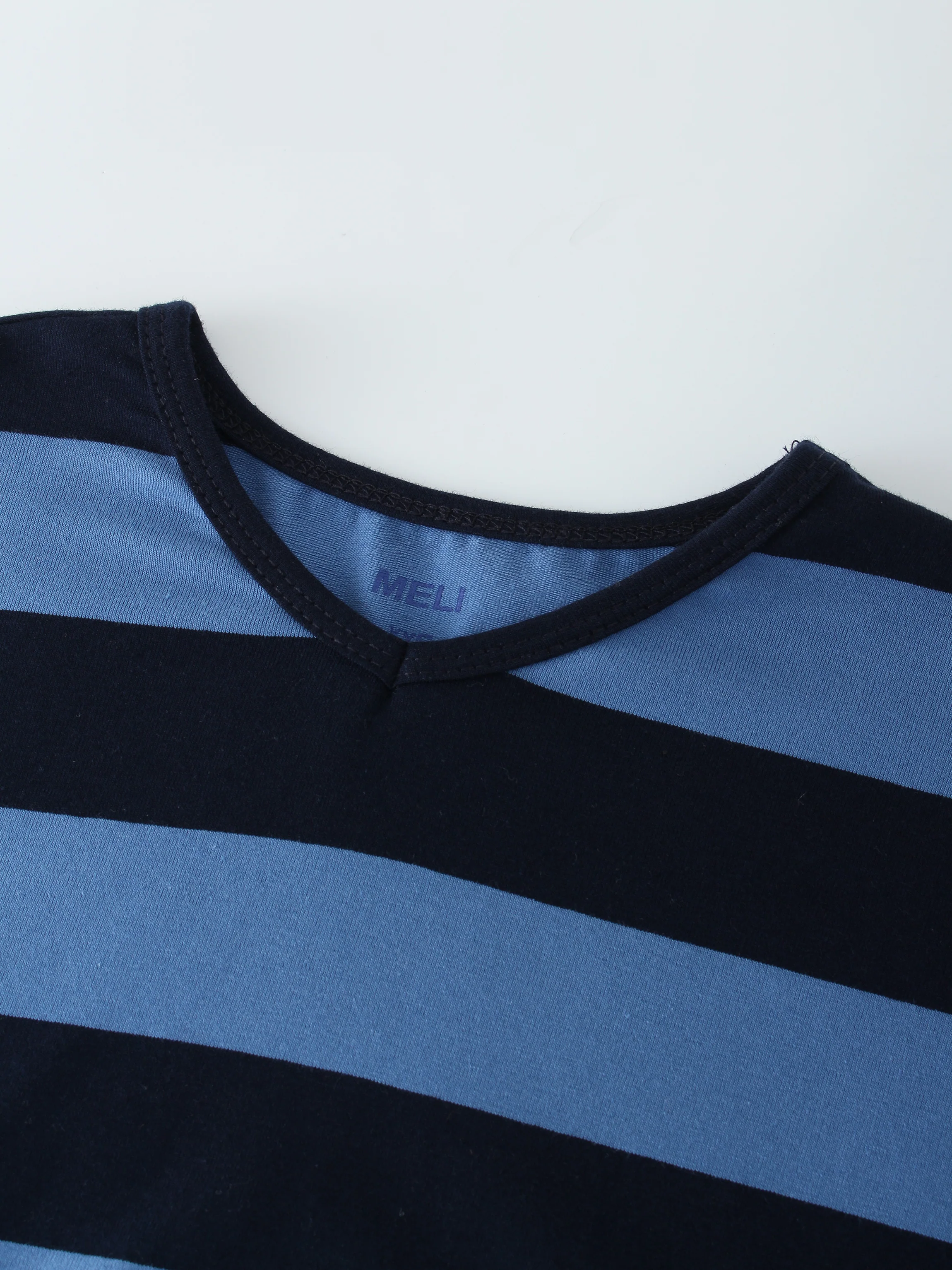 Striped Dolman V Neck-Light Blue/Dark Blue