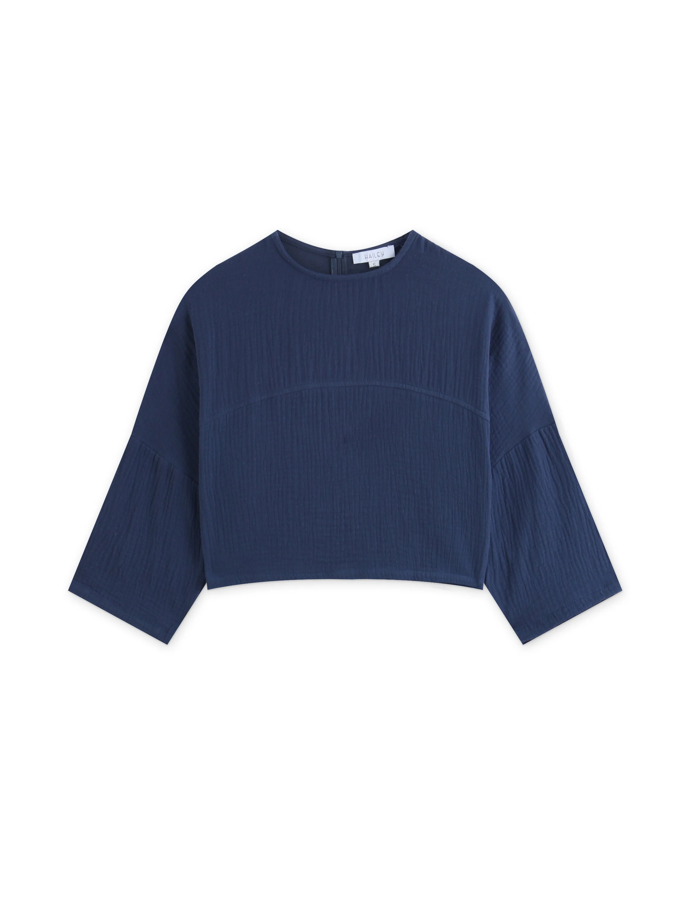 Gauze Crop Top-Navy