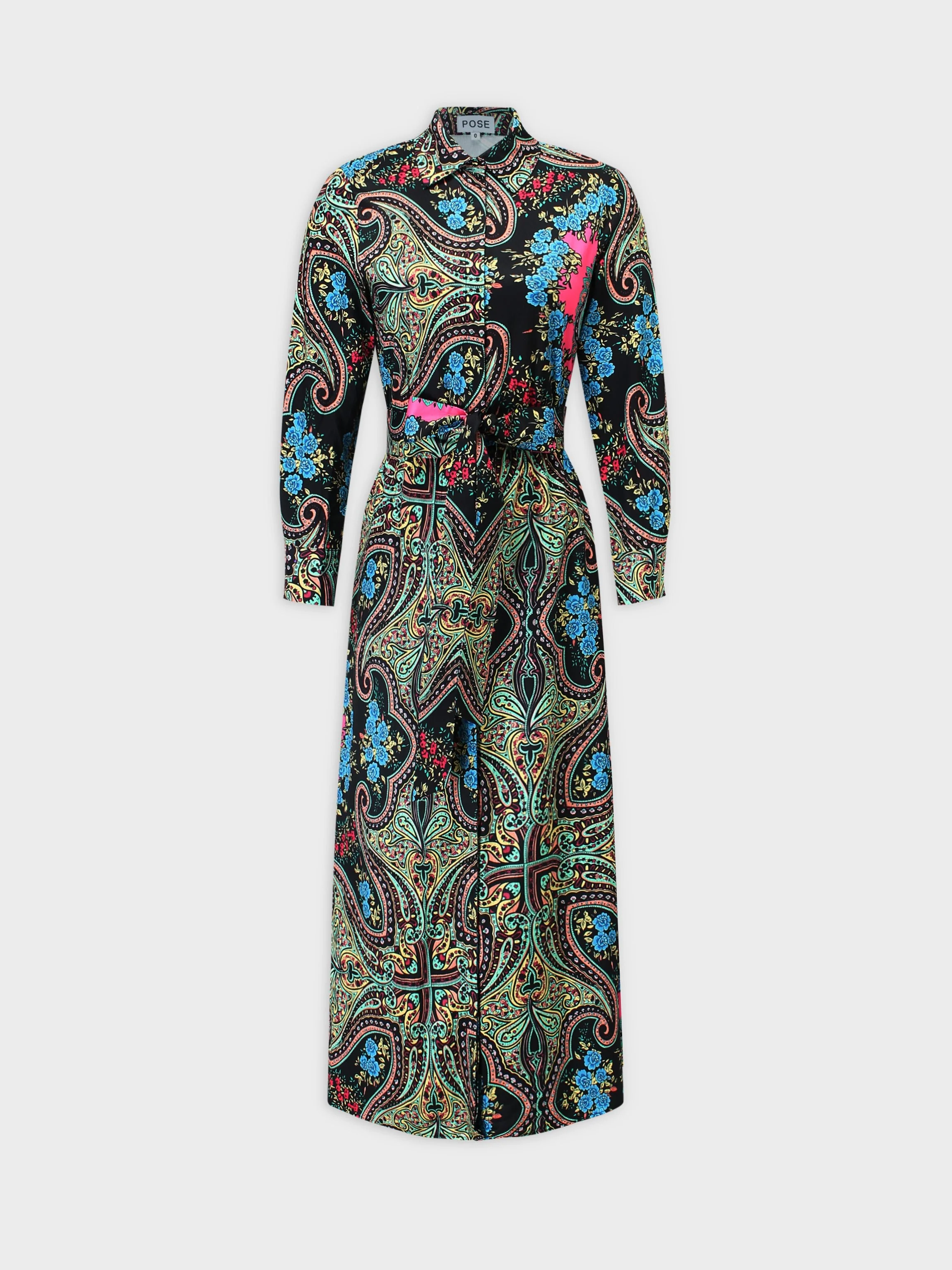 Belted Shirtdress-Neon Paisley
