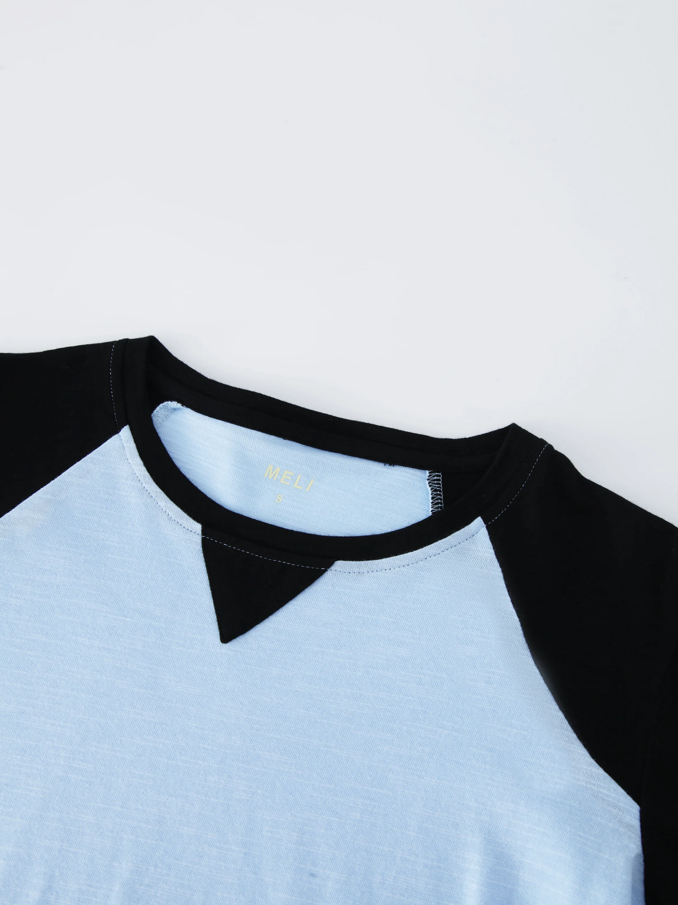 Two Tone Baseball Tee-Light Blue/Black