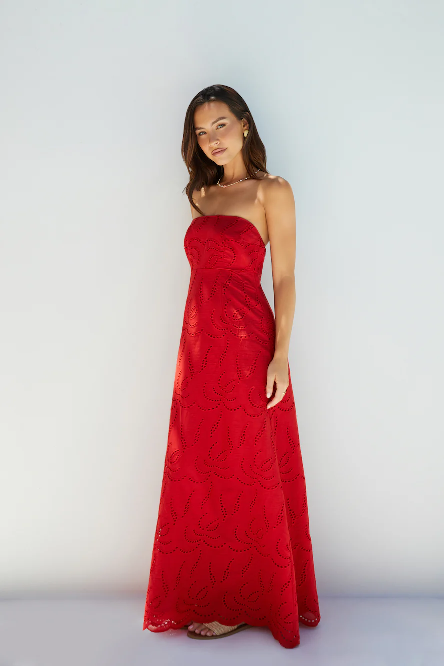 Riviera Rouge Strapless Maxi Dress Red