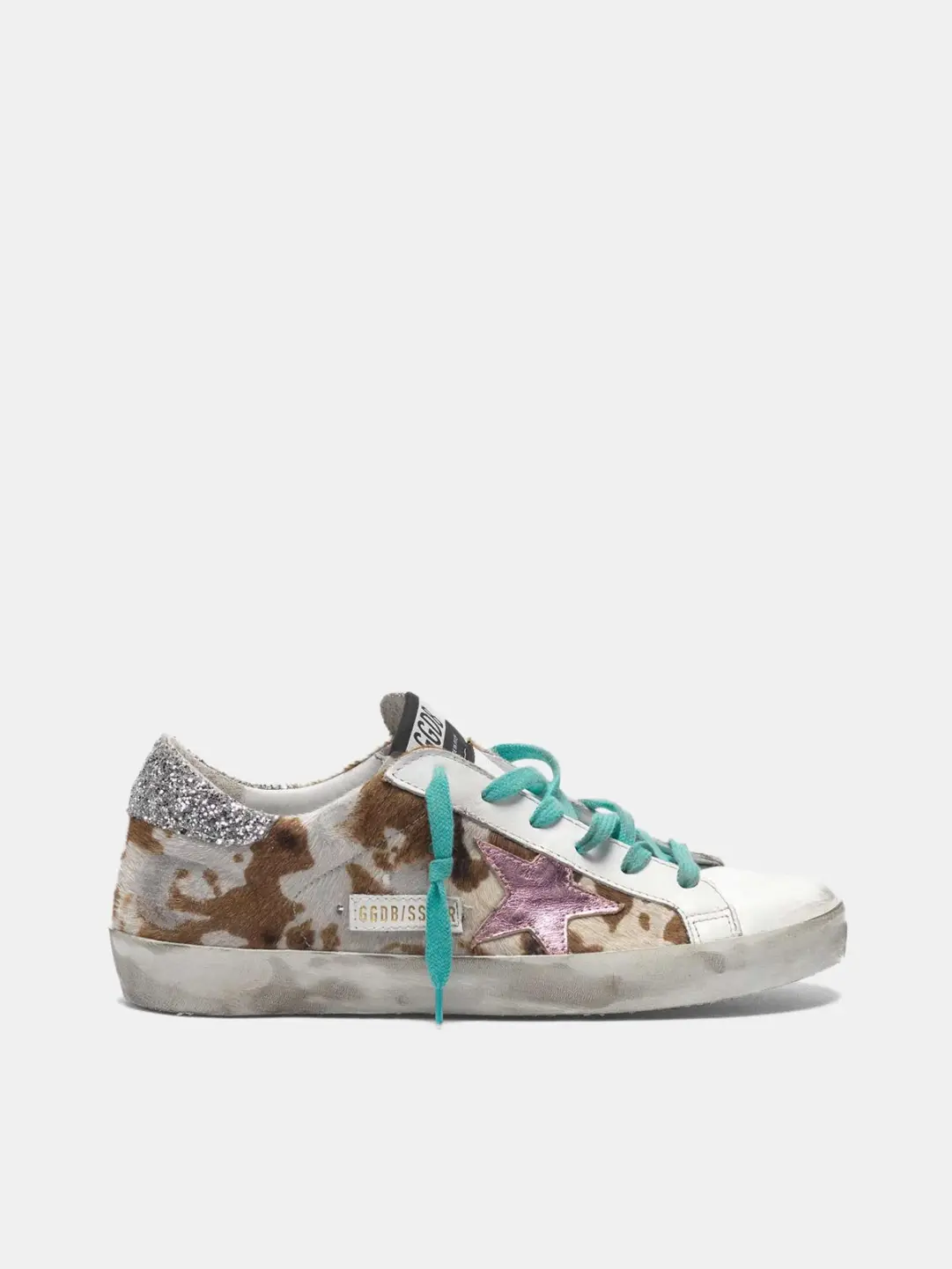 Cow-print Super-Star sneakers with glittery heel tab - Golden Goose
