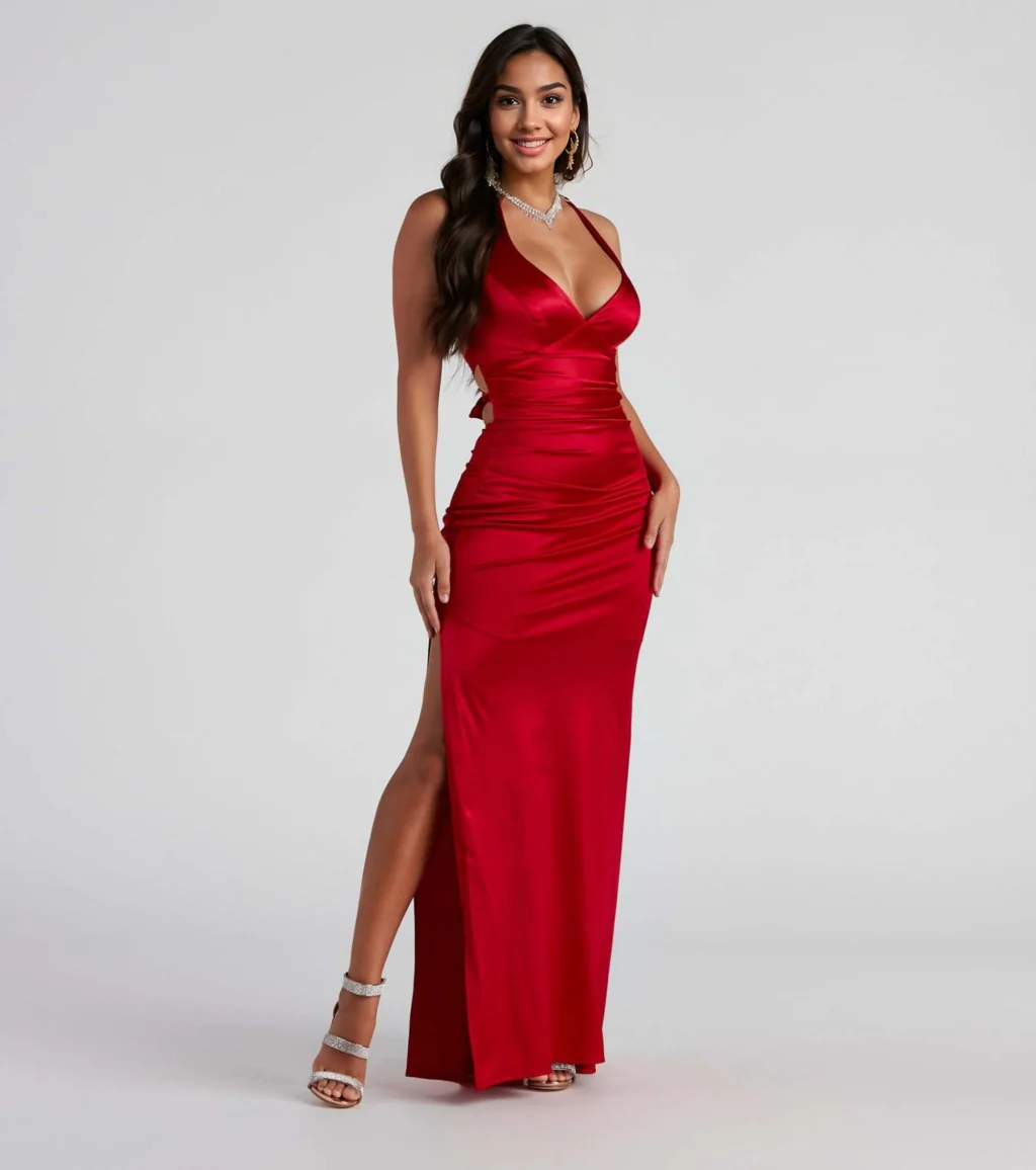 Formal Satin Open Back Dress