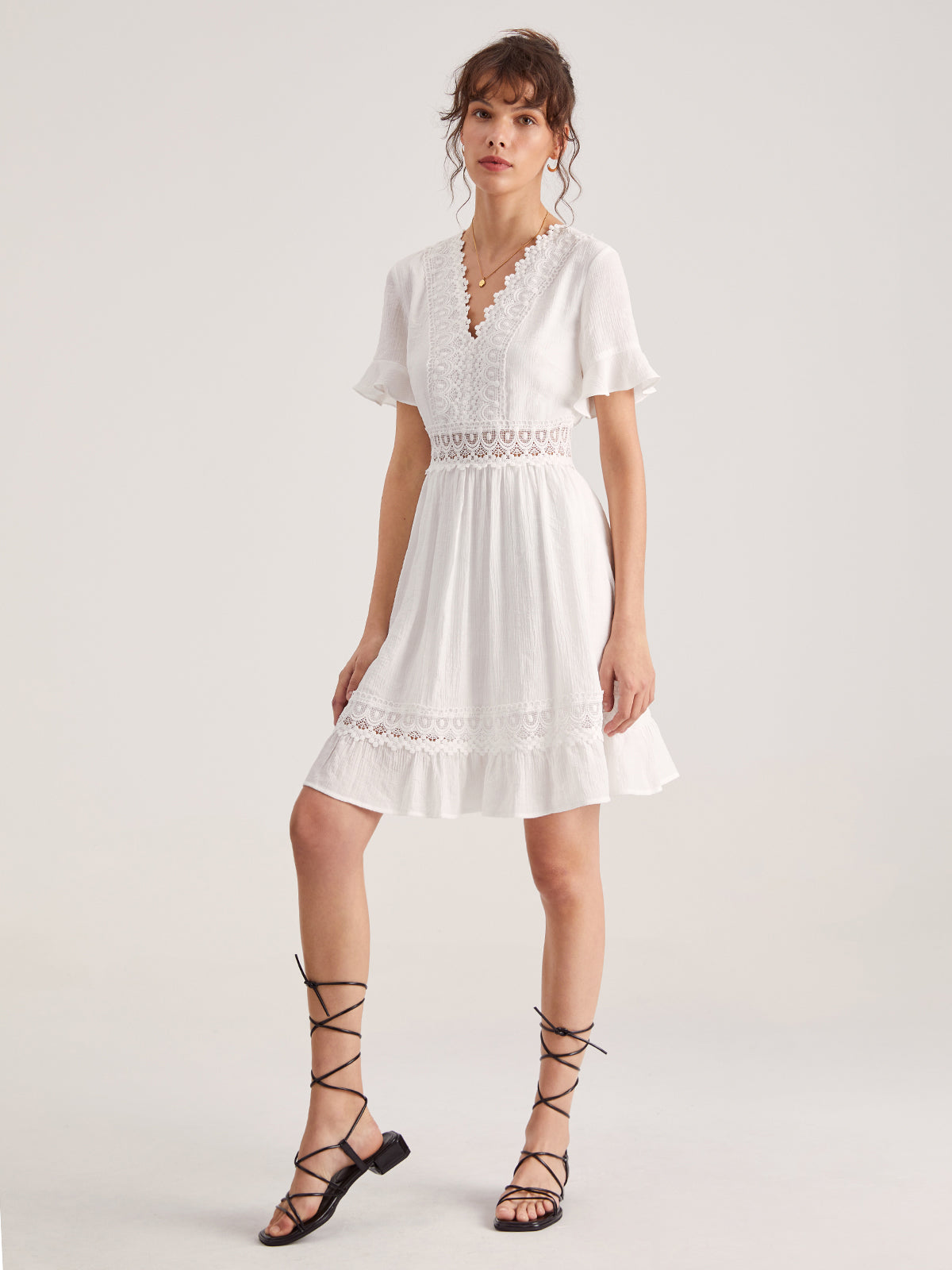 Thecomense - Eyelet Lace A Line Dress