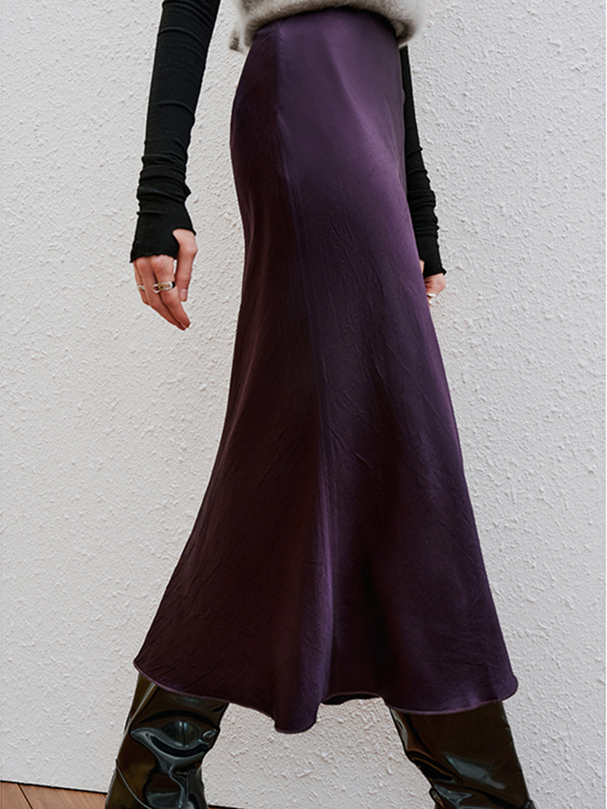 Thecomense - Mauve Satin Flowy Long Skirt