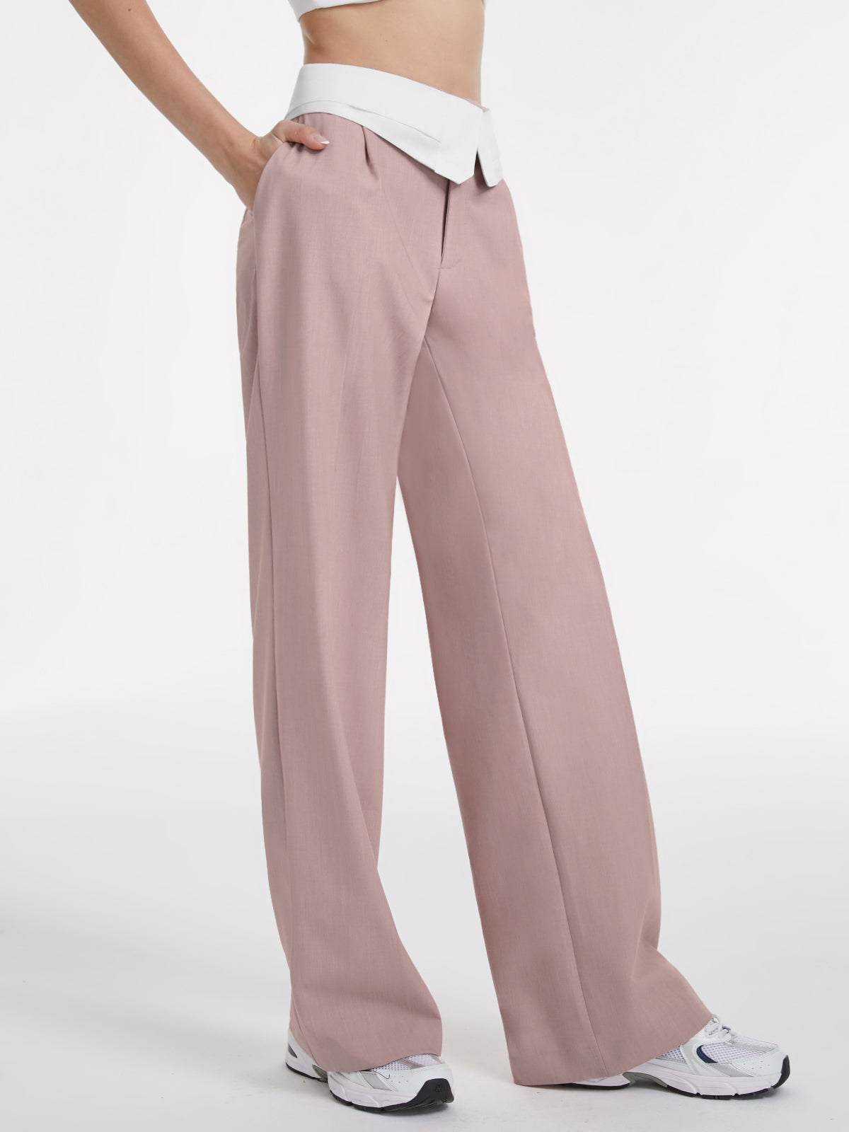 Thecomense - High Waisted Wide Leg Trousers with Contrast Flap Waist Band