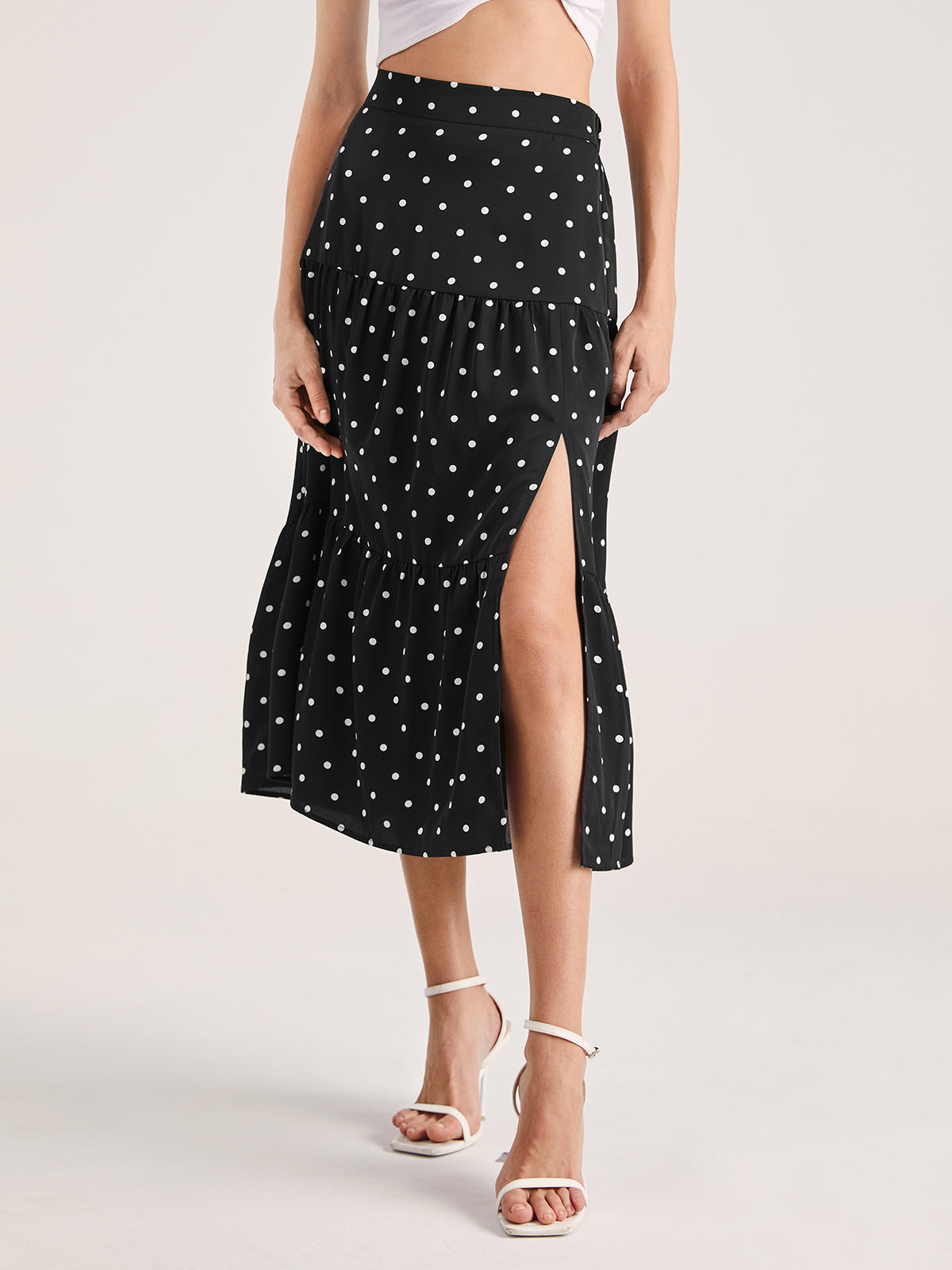 Thecomense - Polka Dot Pleat Midi Skirt