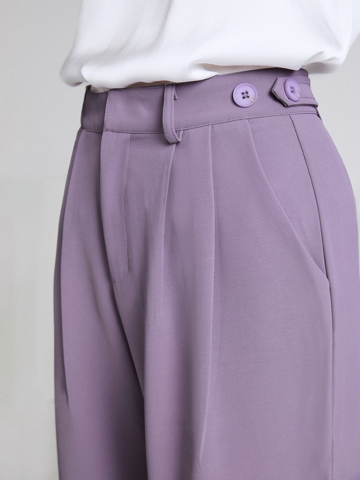 Thecomense - High Waisted Pocket Mauve Pleat Front Trouser
