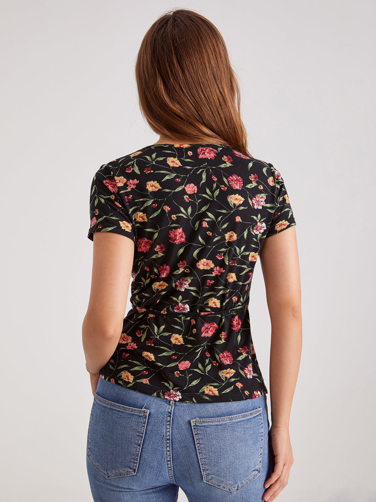 Thecomense - V-Neck Floral Wrap Tie Top